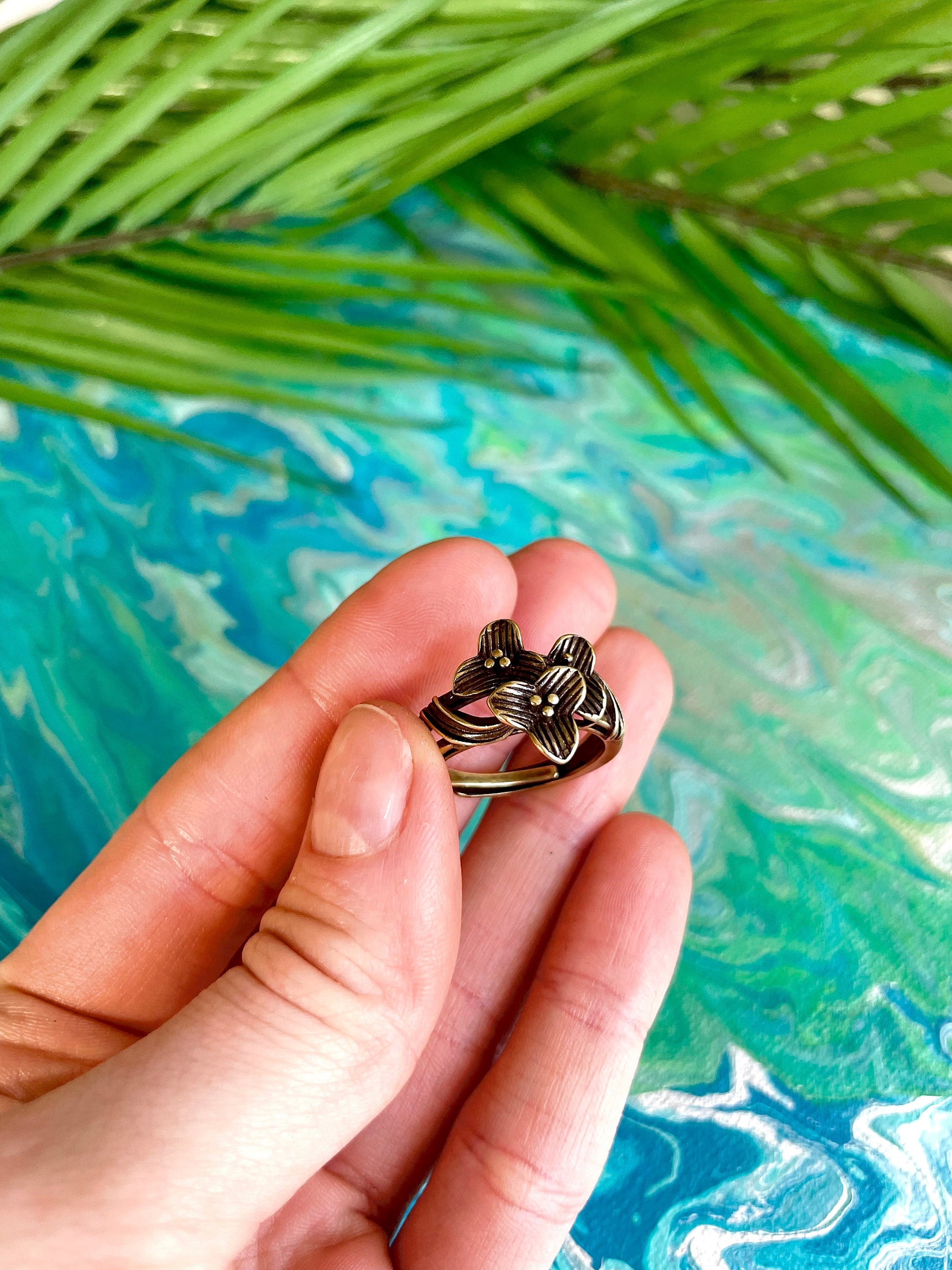 Beautiful flowers style brass ring, Gladiolus Flowers ring, blossoming Floral adjustable ring