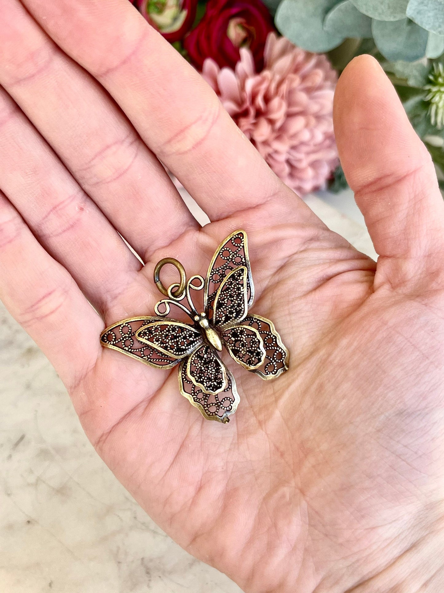 Pierced Butterfly metal pendant, Beautiful solid brass butterfly keychain, gift for her, romantic gift
