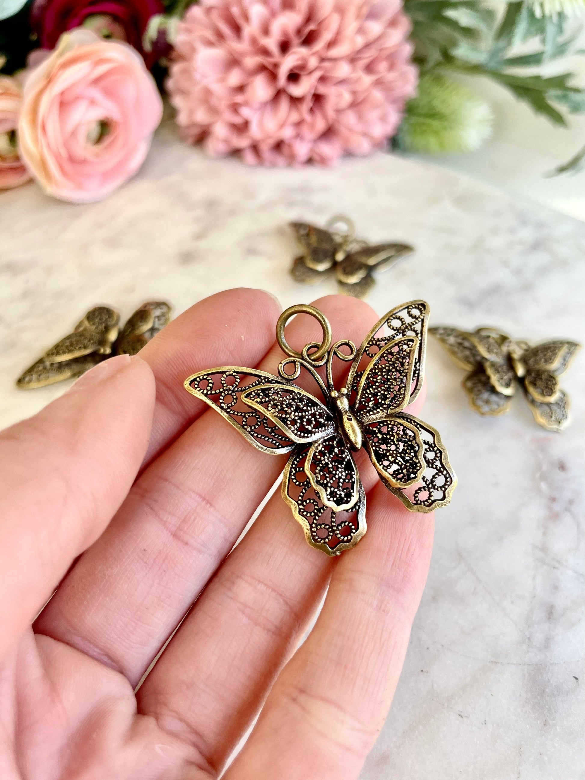 Pierced Butterfly metal pendant, Beautiful solid brass butterfly keychain, gift for her, romantic gift