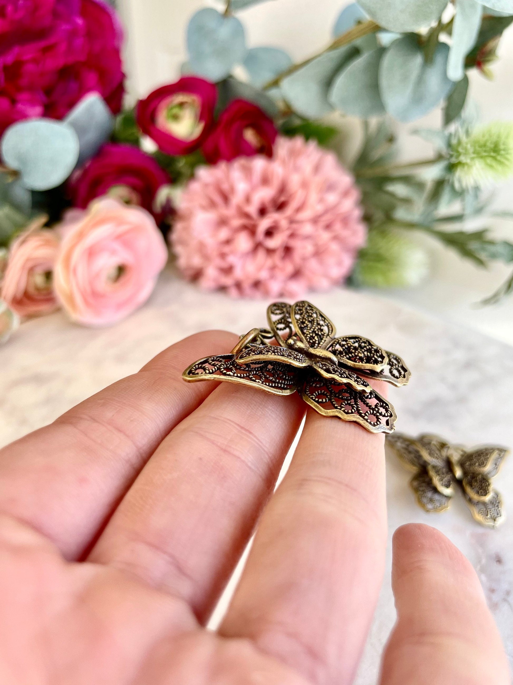 Pierced Butterfly metal pendant, Beautiful solid brass butterfly keychain, gift for her, romantic gift