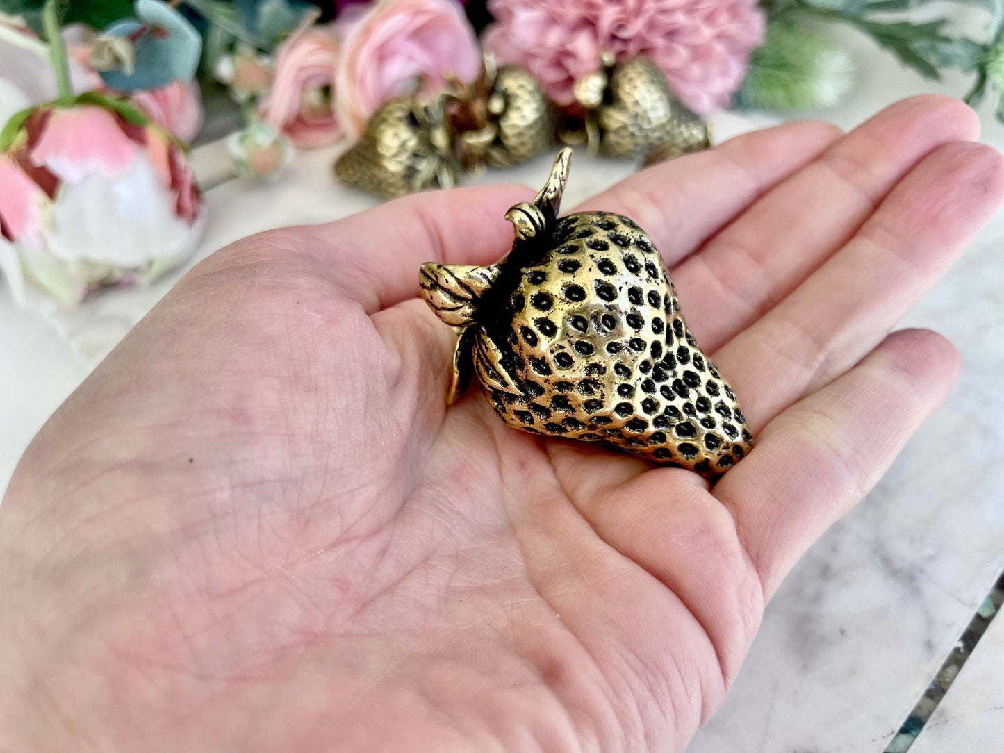 Sweet Harvest Brass Strawberry figurine, Style Solid Brass Strawberry Figurine Paperweight - a Unique and Thoughtful Gift Idea