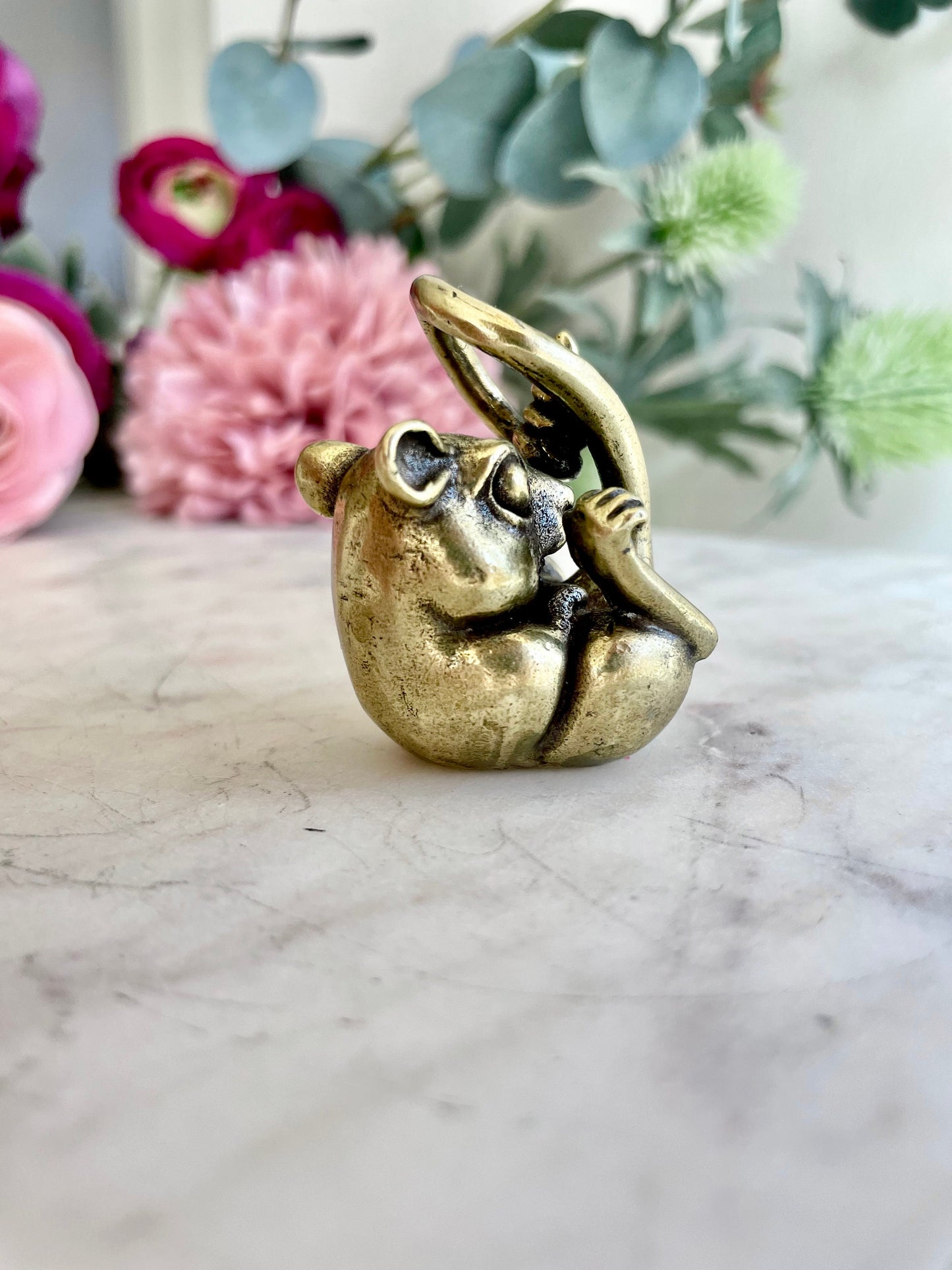 Cute brass jerboa figurine, little lemur solid brass statuette, gerbil ornament, little mouse decoration