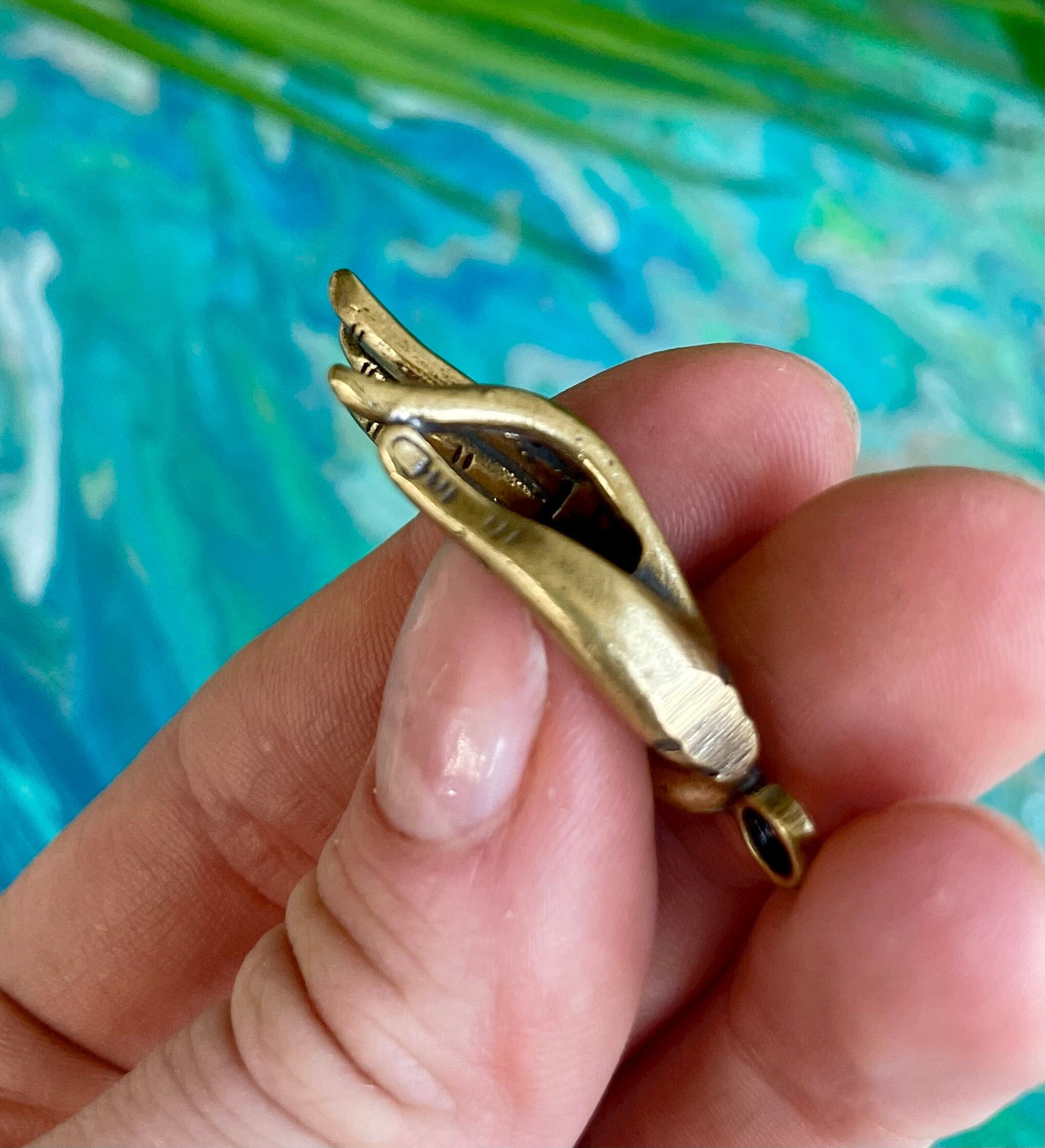 Solid brass Pendant Gyan mudra hand, Palm Buddha, Mudra Talisman, Hand Add consciousness Fortune, Thai Amulet, Buddhist prayer hand keychain