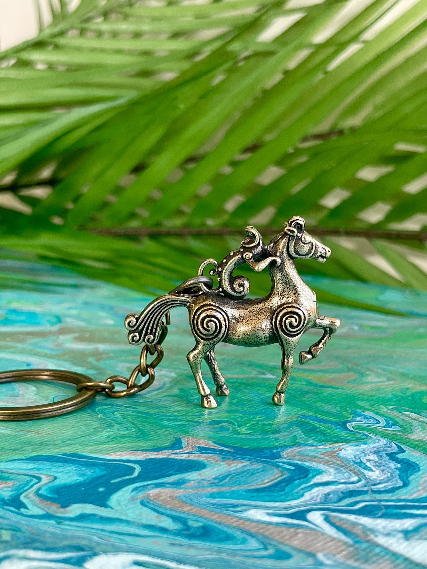 Special Solid Brass Monkey Riding a Horse Figurine, Beautiful keychain, Unique horse pendant