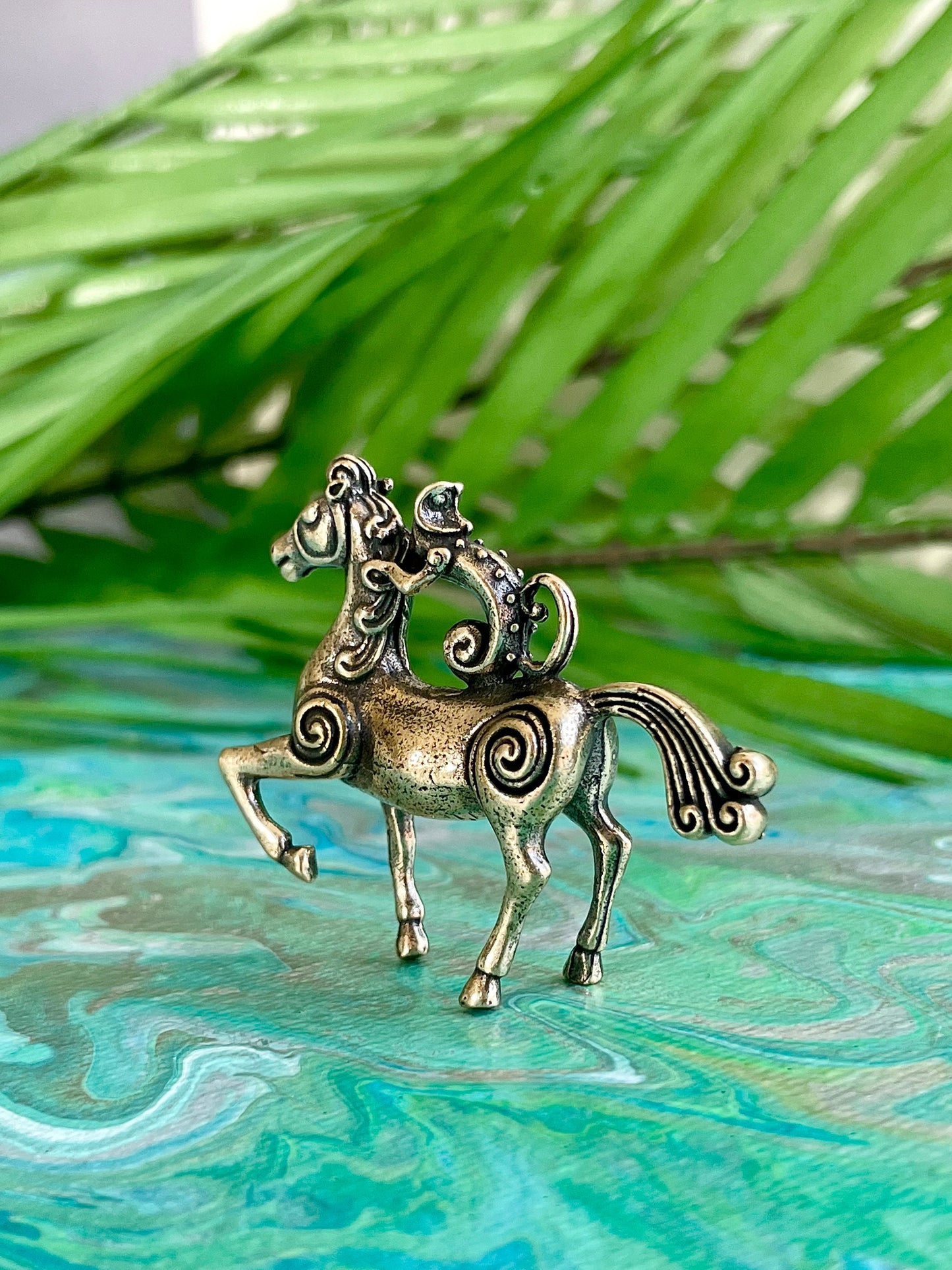 Special Solid Brass Monkey Riding a Horse Figurine, Beautiful keychain, Unique horse pendant