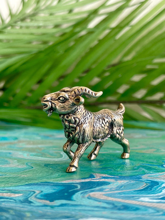 Solid Brass Happy Goat Figurine, Farm Animal Statue, Golden Animal Miniature, Goat Gifts, Metal Art Ornament, Desk Accessories