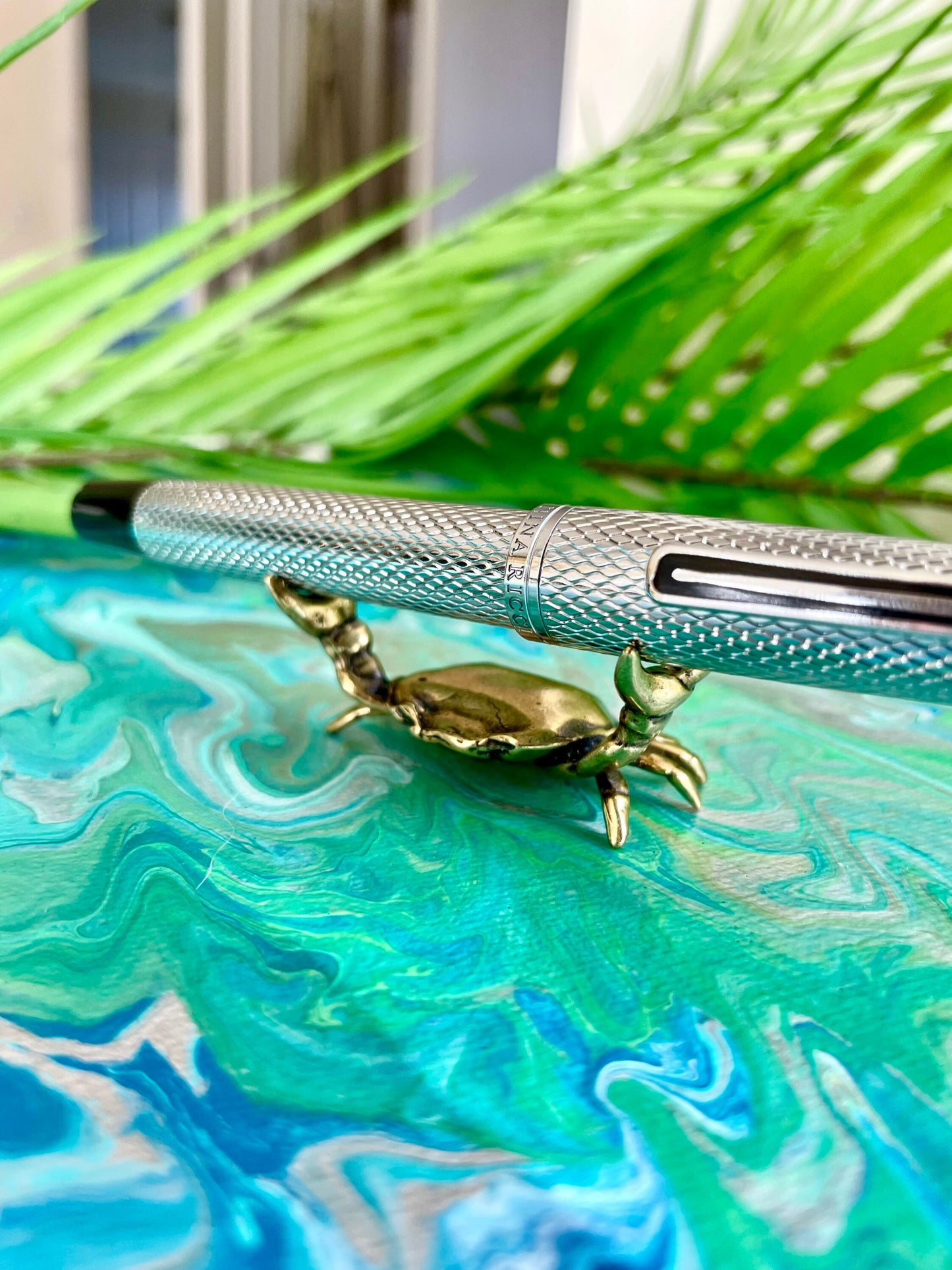 Fine Lifelike, Solid Brass Crab Statue, Metal Dip Pen Rest, Fountain Pen Holder, Japanese Desk Accessory, Paperweight, Chopsticks holder
