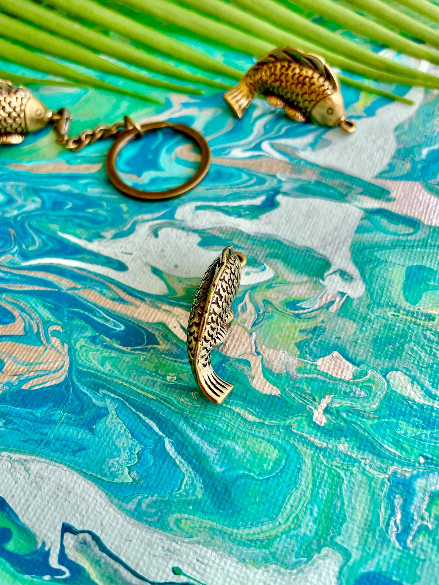 Creative Solid Brass Fish Keyring, Carp pendant, Fish on the hook Key Chain Pendant Craft Gift, Creative gift for fisherman