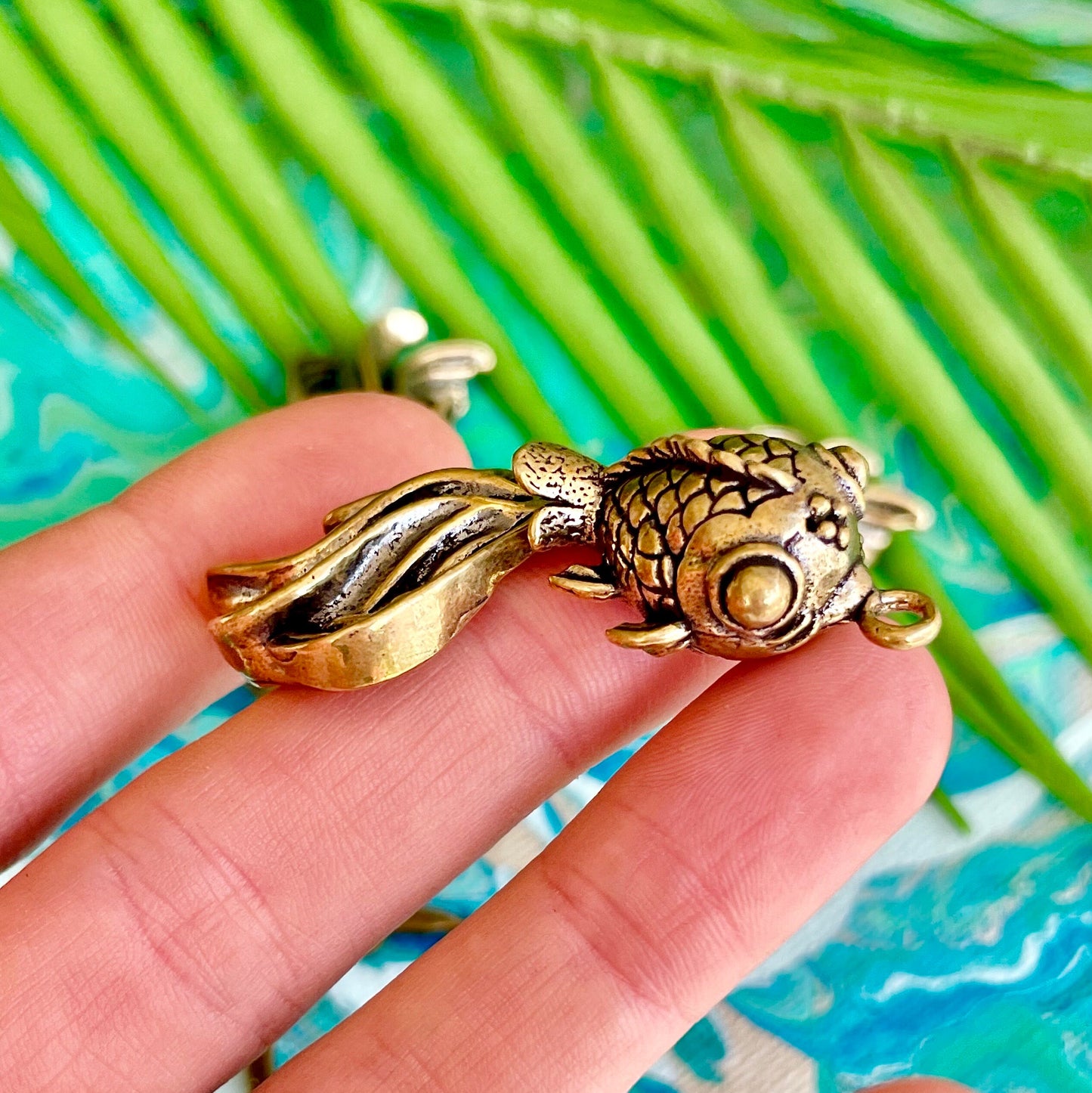 Solid Brass Aquarium Fish Keyring, wagging tail gold fish pendant, Fish Pendant Craft Gift, Creative gift for fisherman