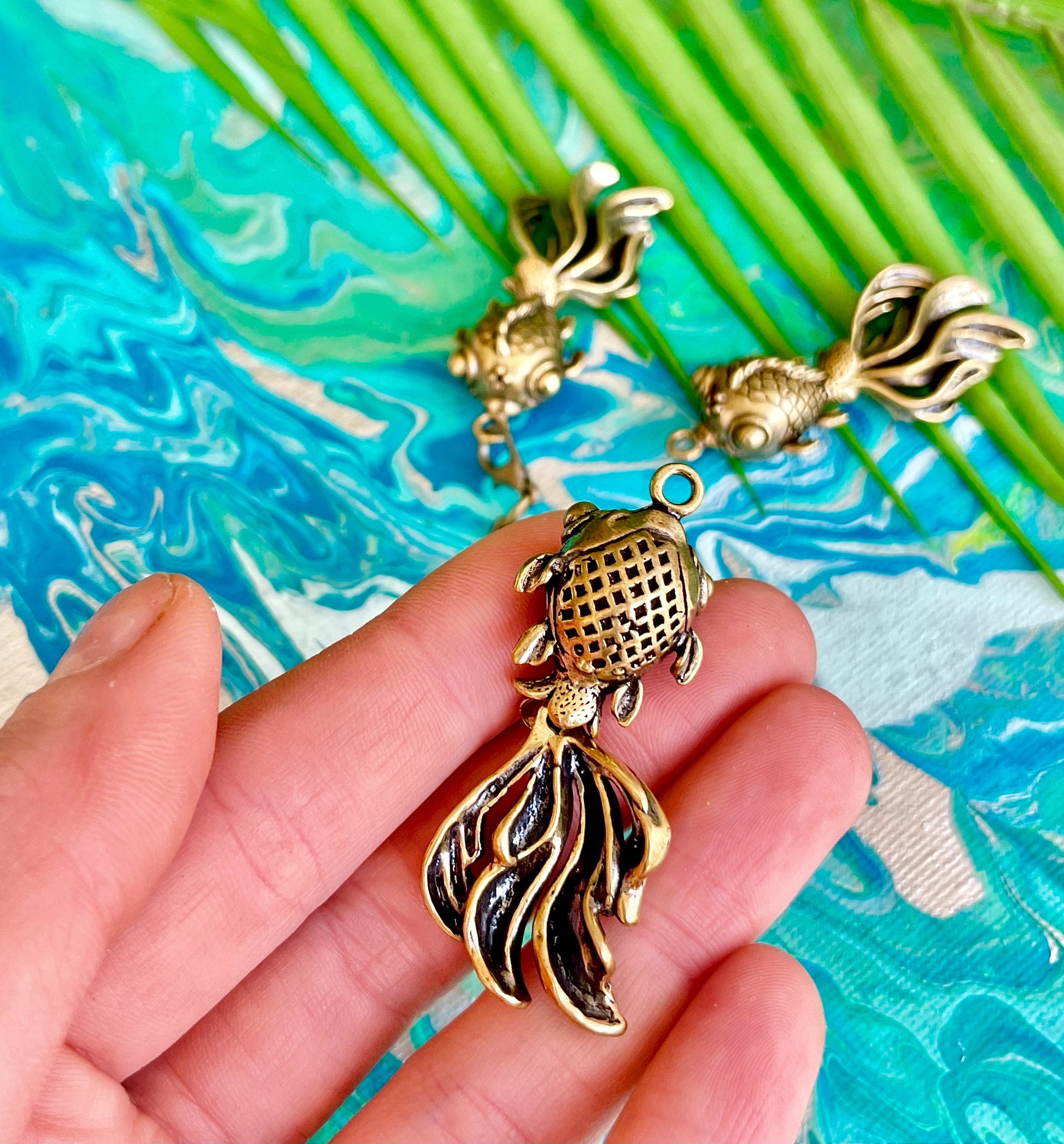 Solid Brass Aquarium Fish Keyring, wagging tail gold fish pendant, Fish Pendant Craft Gift, Creative gift for fisherman