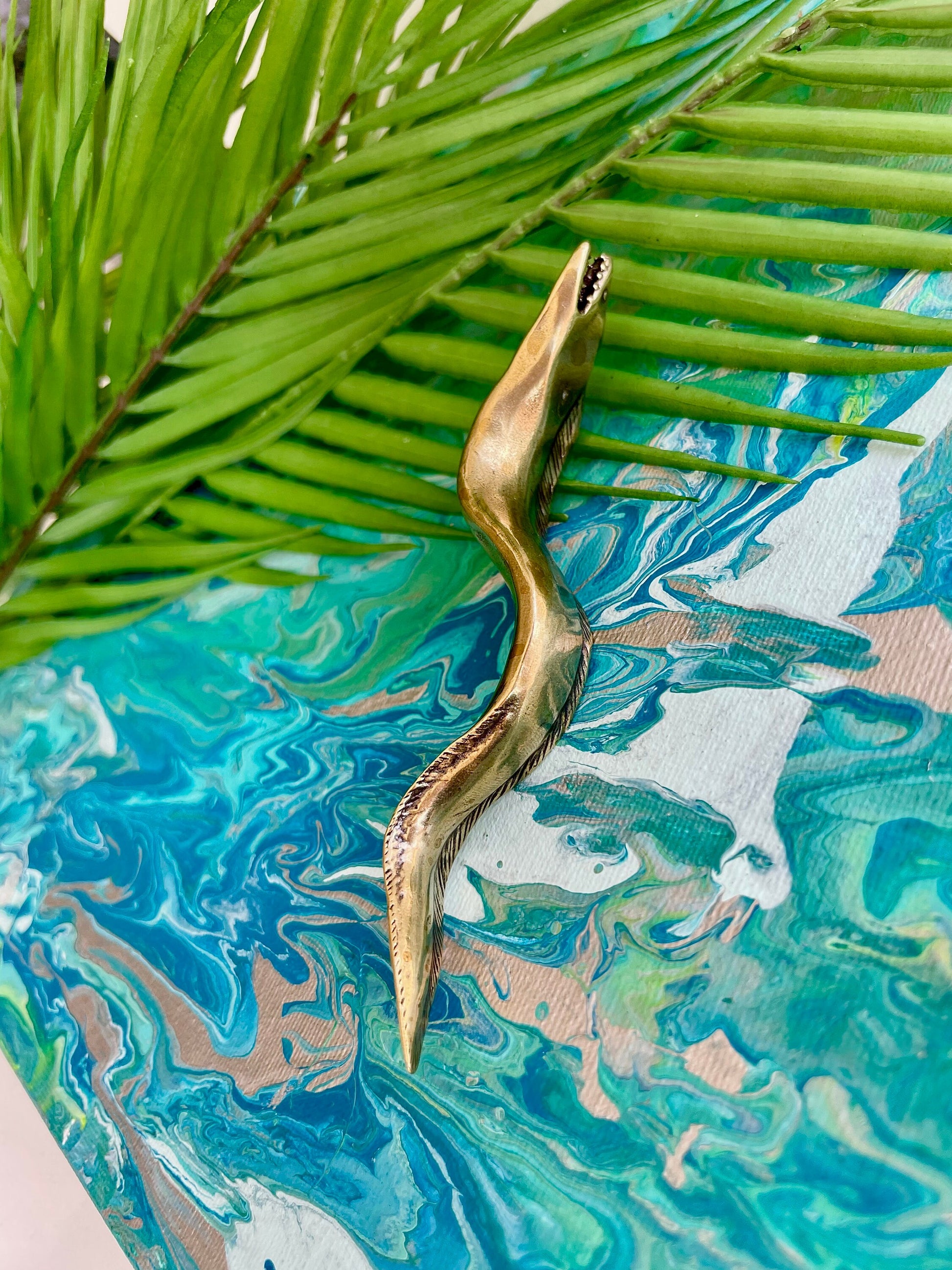 Solid Brass Eel statue, metal fish Sculpture, tea pet Boutique, Fish Design, Nautical Gift, Feng Shui Fish, Fisherman gift