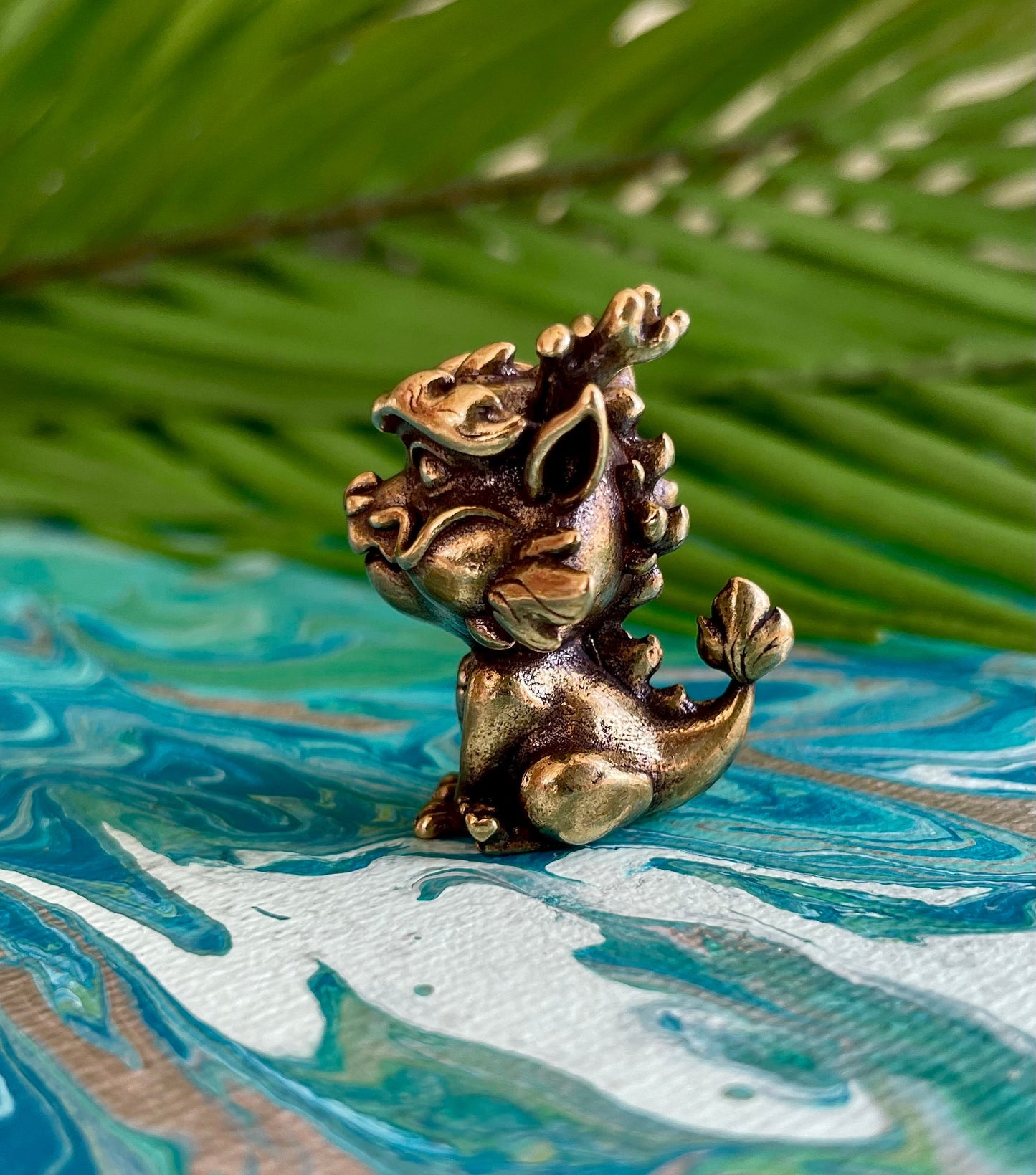 Cute Solid brass baby FOO Dog Guardian figurine, baby dragon miniature, Fengshui Fu Dog Figures