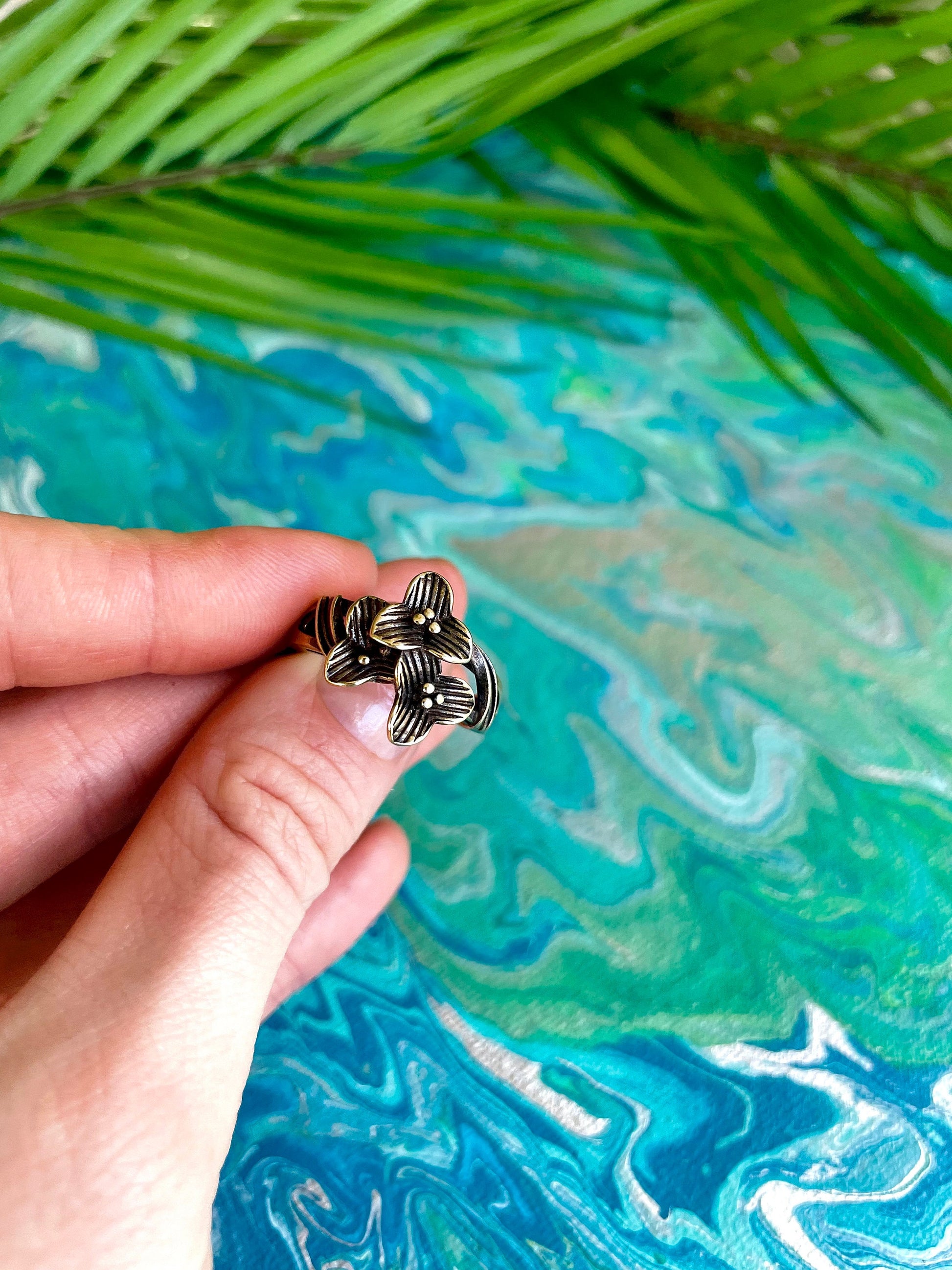 Beautiful flowers style brass ring, Gladiolus Flowers ring, blossoming Floral adjustable ring