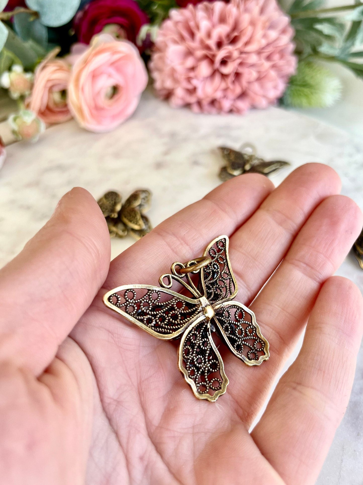 Pierced Butterfly metal pendant, Beautiful solid brass butterfly keychain, gift for her, romantic gift