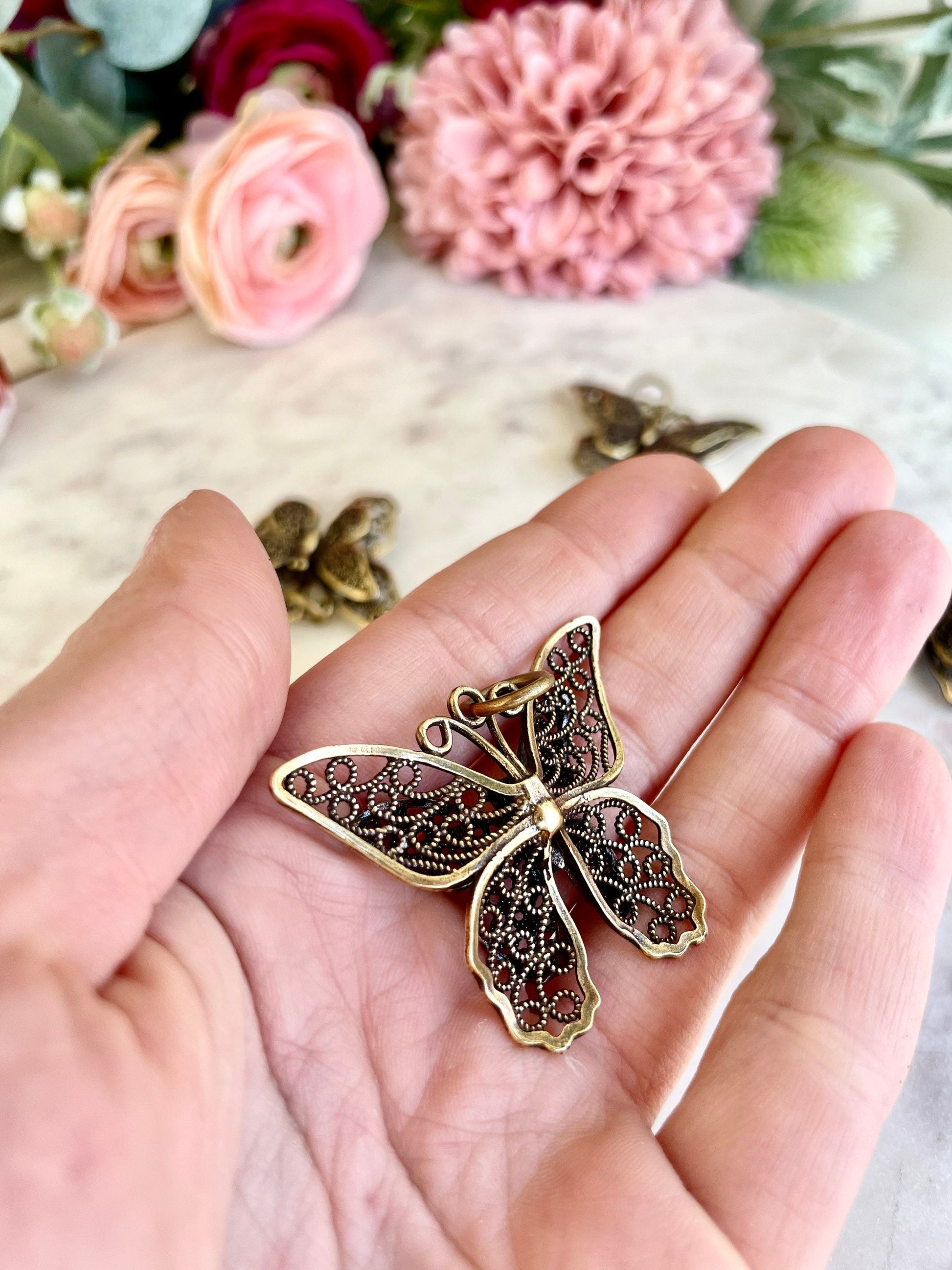 Pierced Butterfly metal pendant, Beautiful solid brass butterfly keychain, gift for her, romantic gift