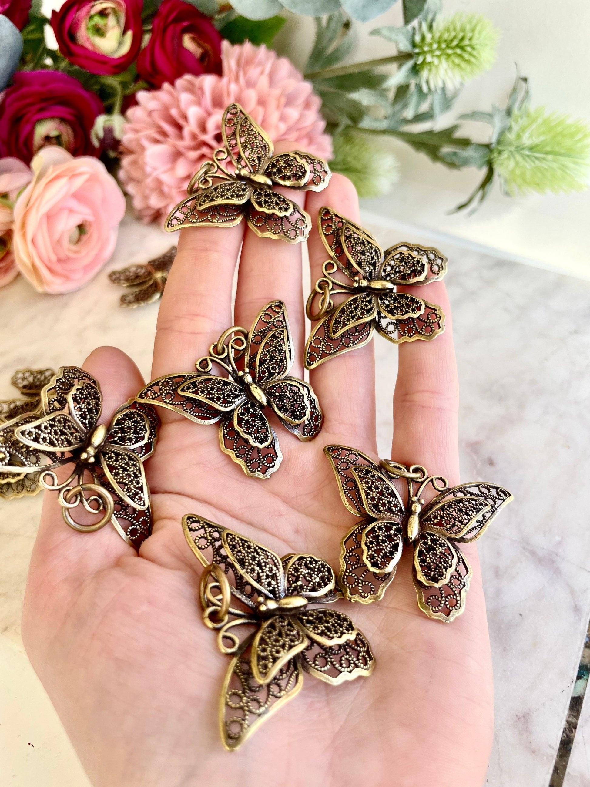 Pierced Butterfly metal pendant, Beautiful solid brass butterfly keychain, gift for her, romantic gift