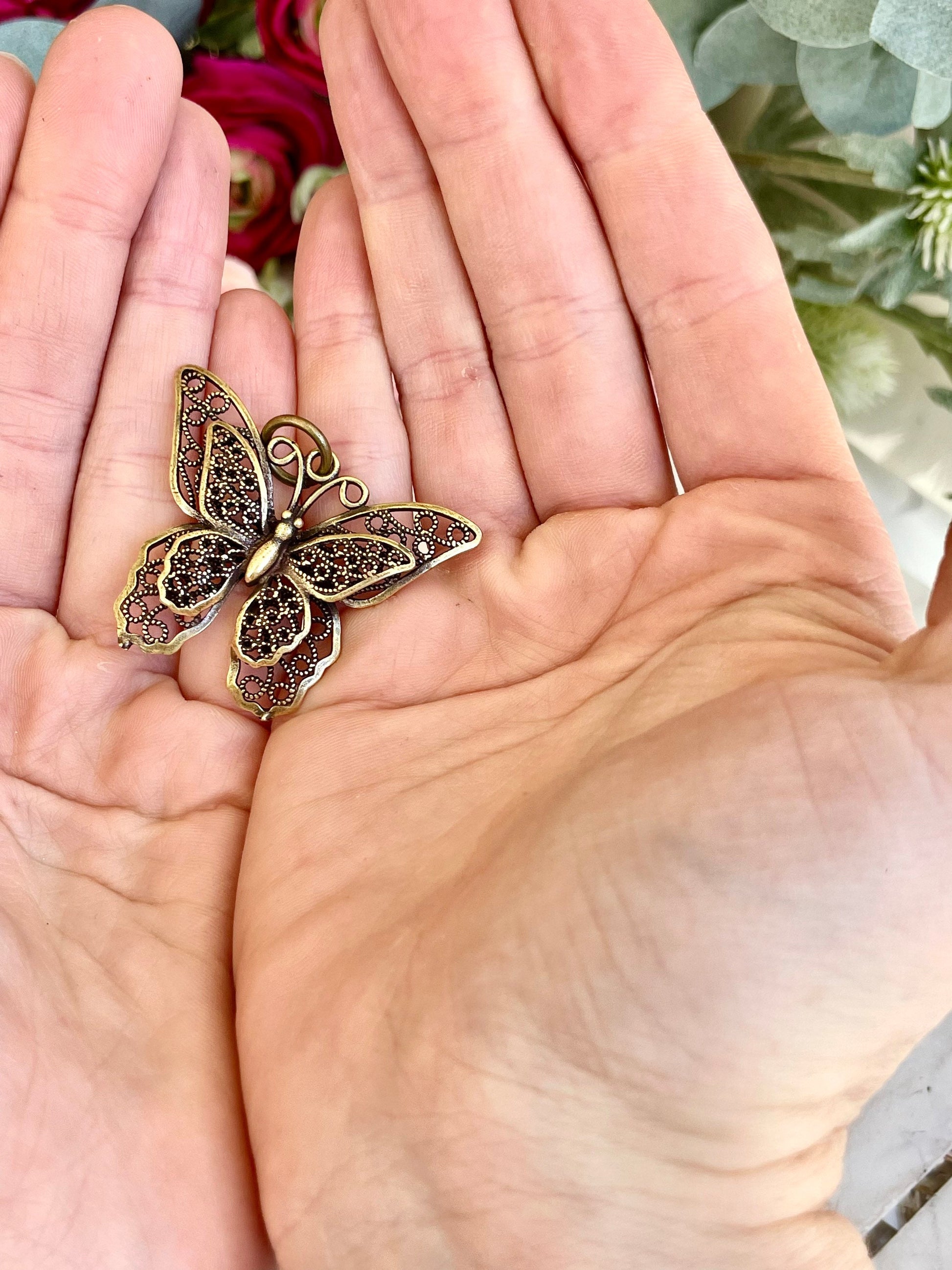 Pierced Butterfly metal pendant, Beautiful solid brass butterfly keychain, gift for her, romantic gift