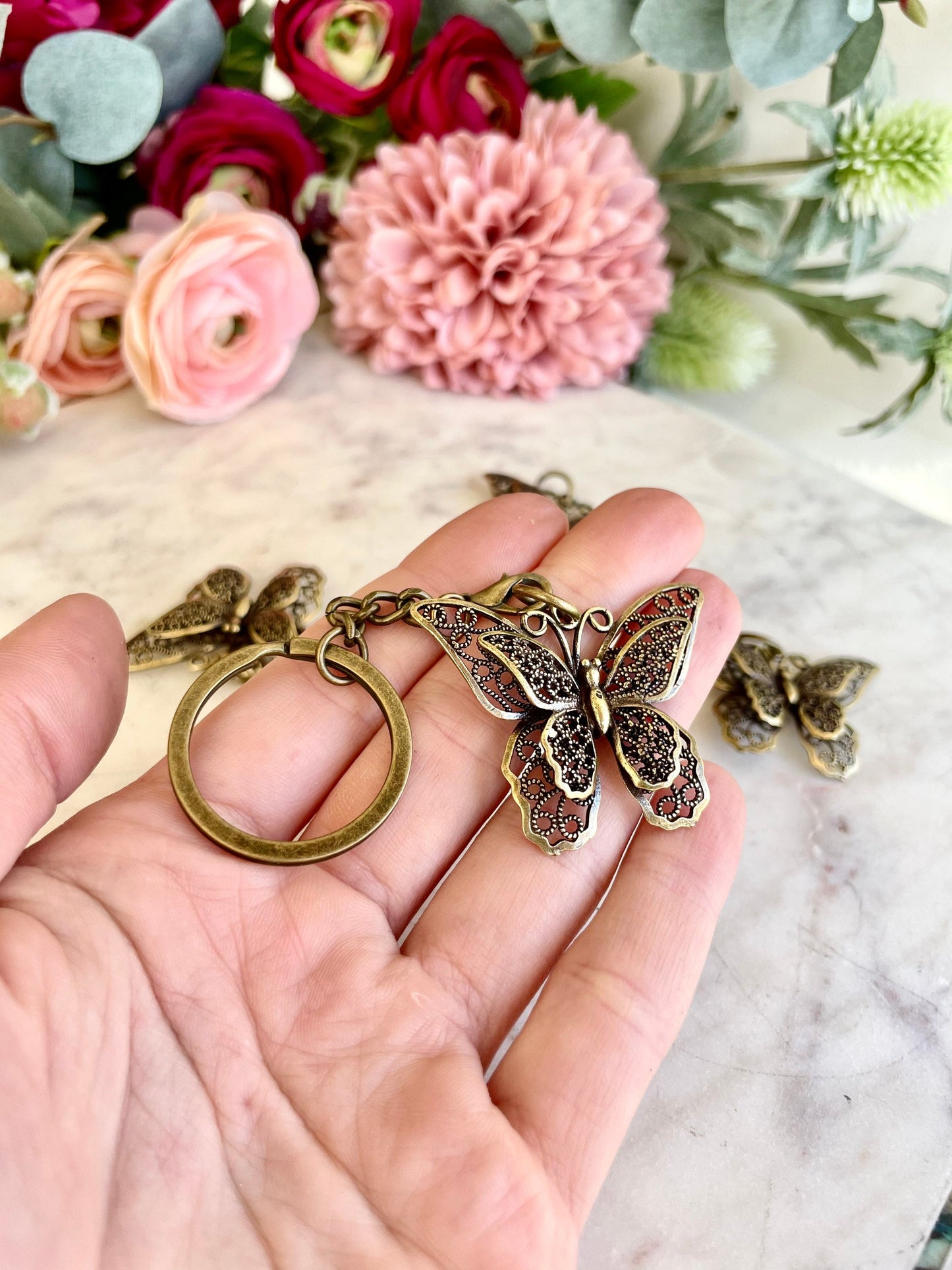 Pierced Butterfly metal pendant, Beautiful solid brass butterfly keychain, gift for her, romantic gift