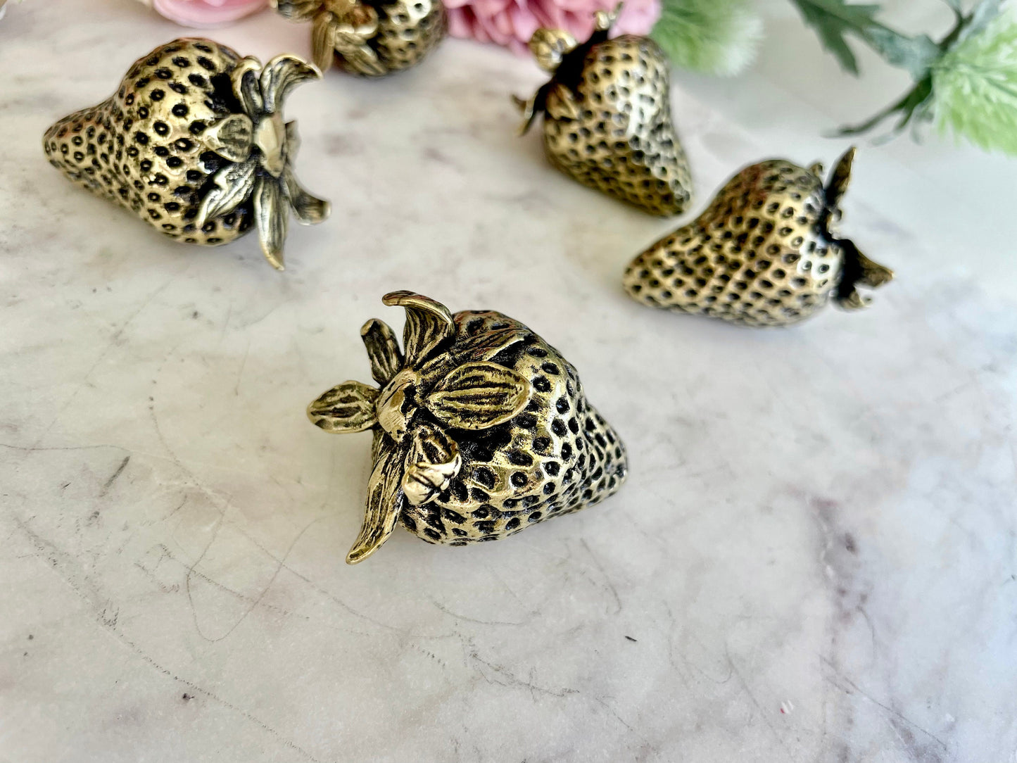 Sweet Harvest Brass Strawberry figurine, Style Solid Brass Strawberry Figurine Paperweight - a Unique and Thoughtful Gift Idea