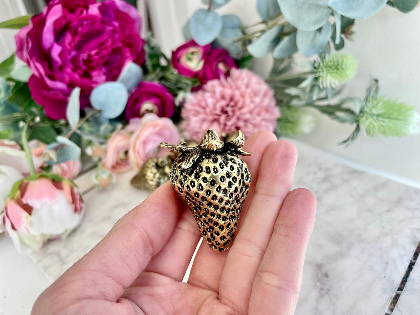 Sweet Harvest Brass Strawberry figurine, Style Solid Brass Strawberry Figurine Paperweight - a Unique and Thoughtful Gift Idea