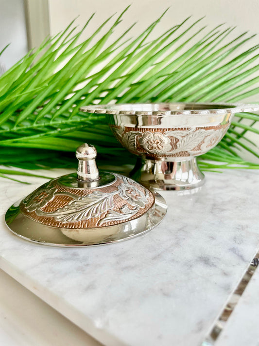 Vintage Decorative Sugar Bowl, Rustic Copper Candy Dish With Lid, Ottoman Turkish Delight, Chocolate Bowl, Retro Style Lidded Serving Bowl