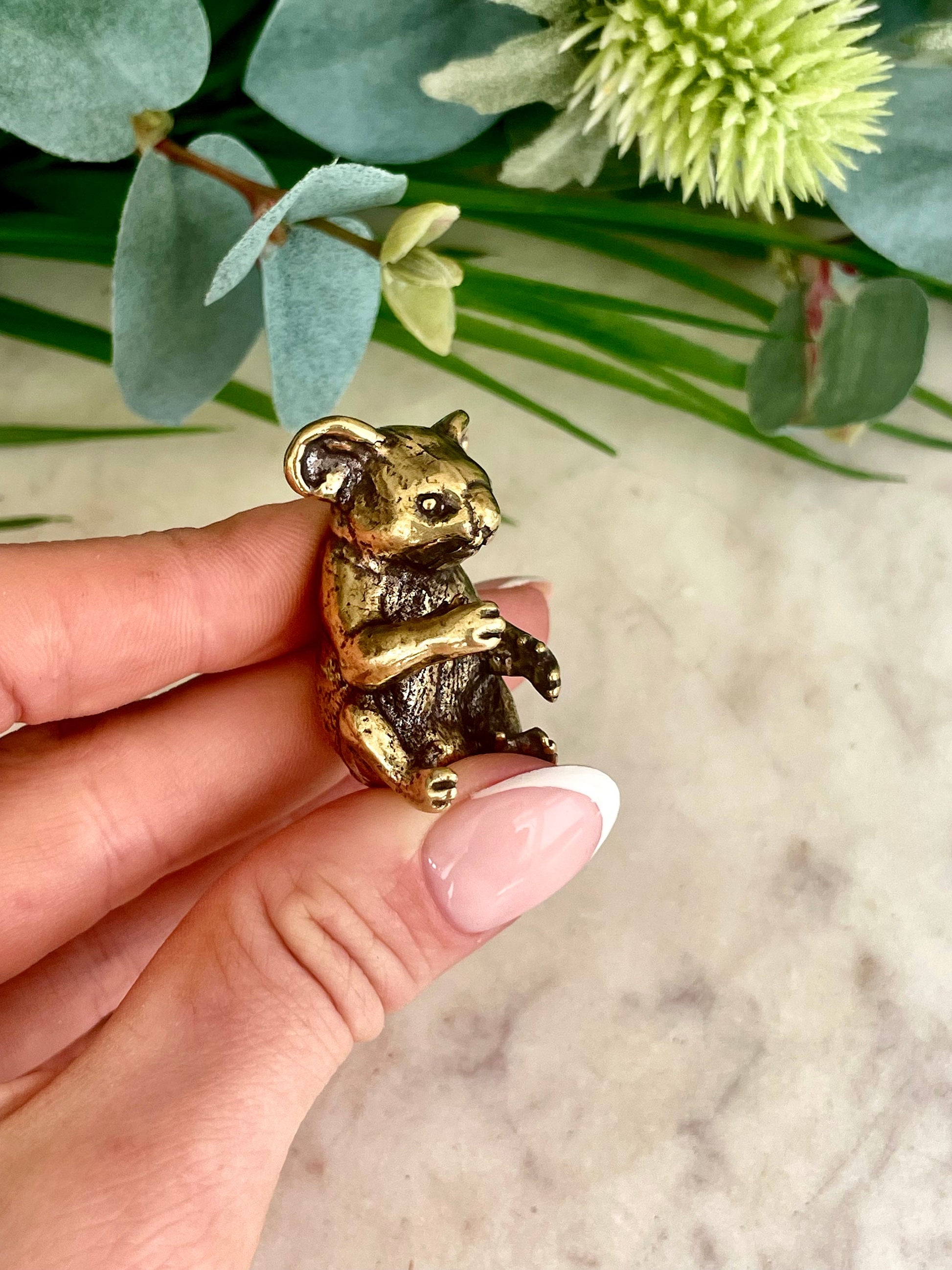 Solid brass Cute Koala Bear Miniature, Australia Habitat ornament, Adorable Koala metal gift