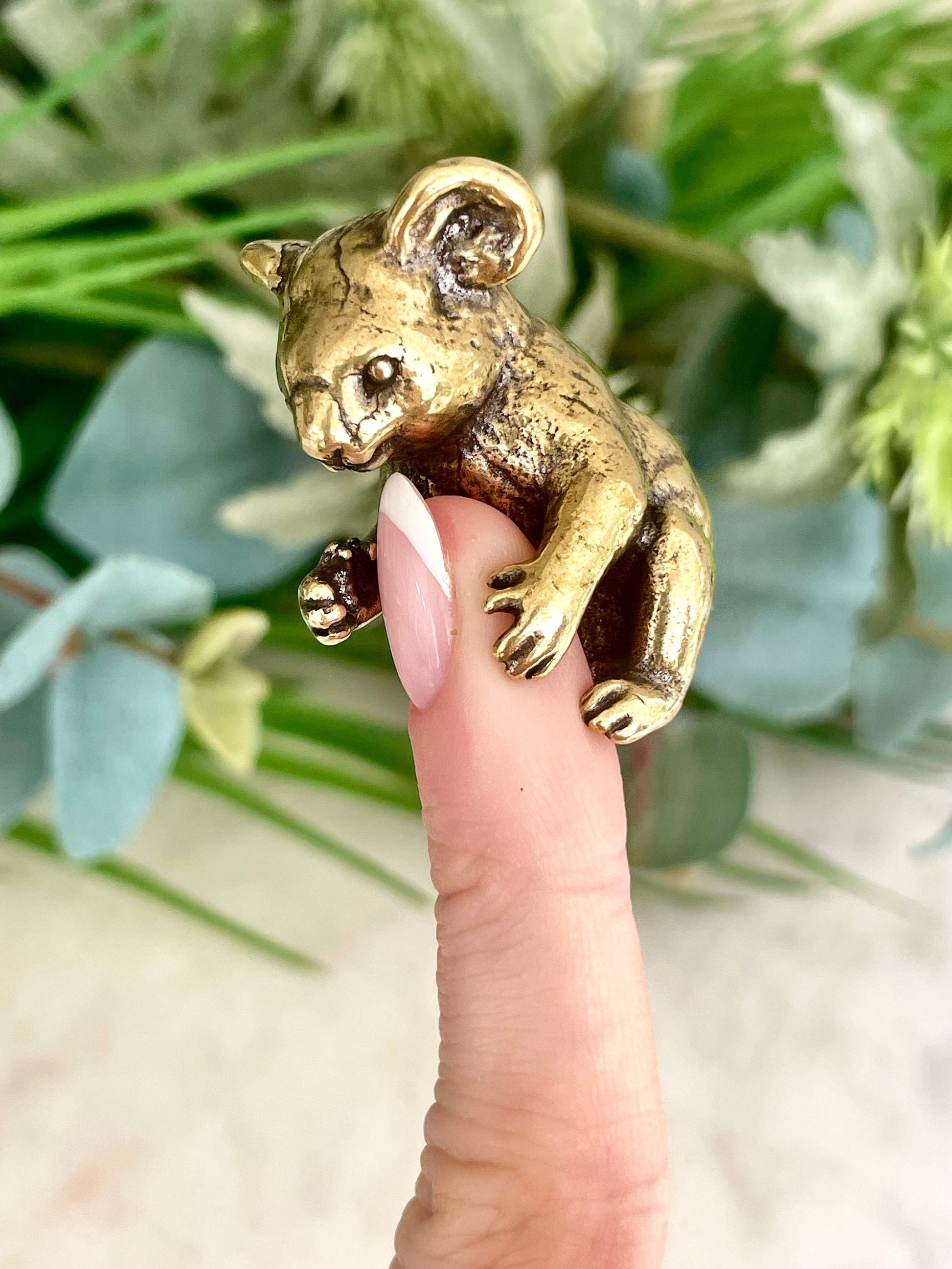 Solid brass Cute Koala Bear Miniature, Australia Habitat ornament, Adorable Koala metal gift