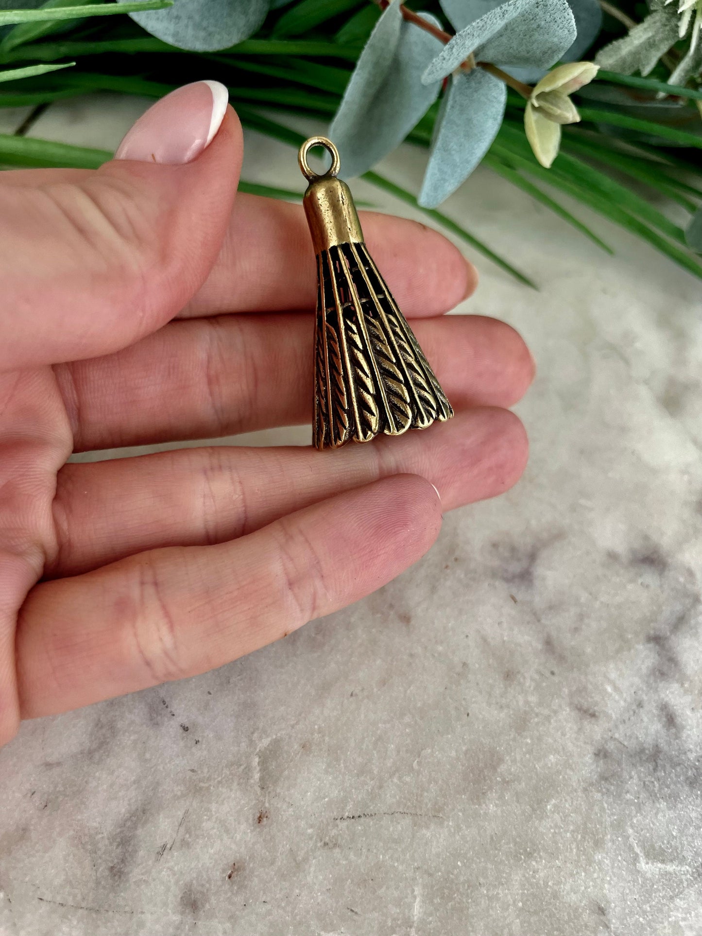 Solid brass Badminton Shuttlecocks Charm, little gift for badminton players, mini golden Shuttlecocks keychain