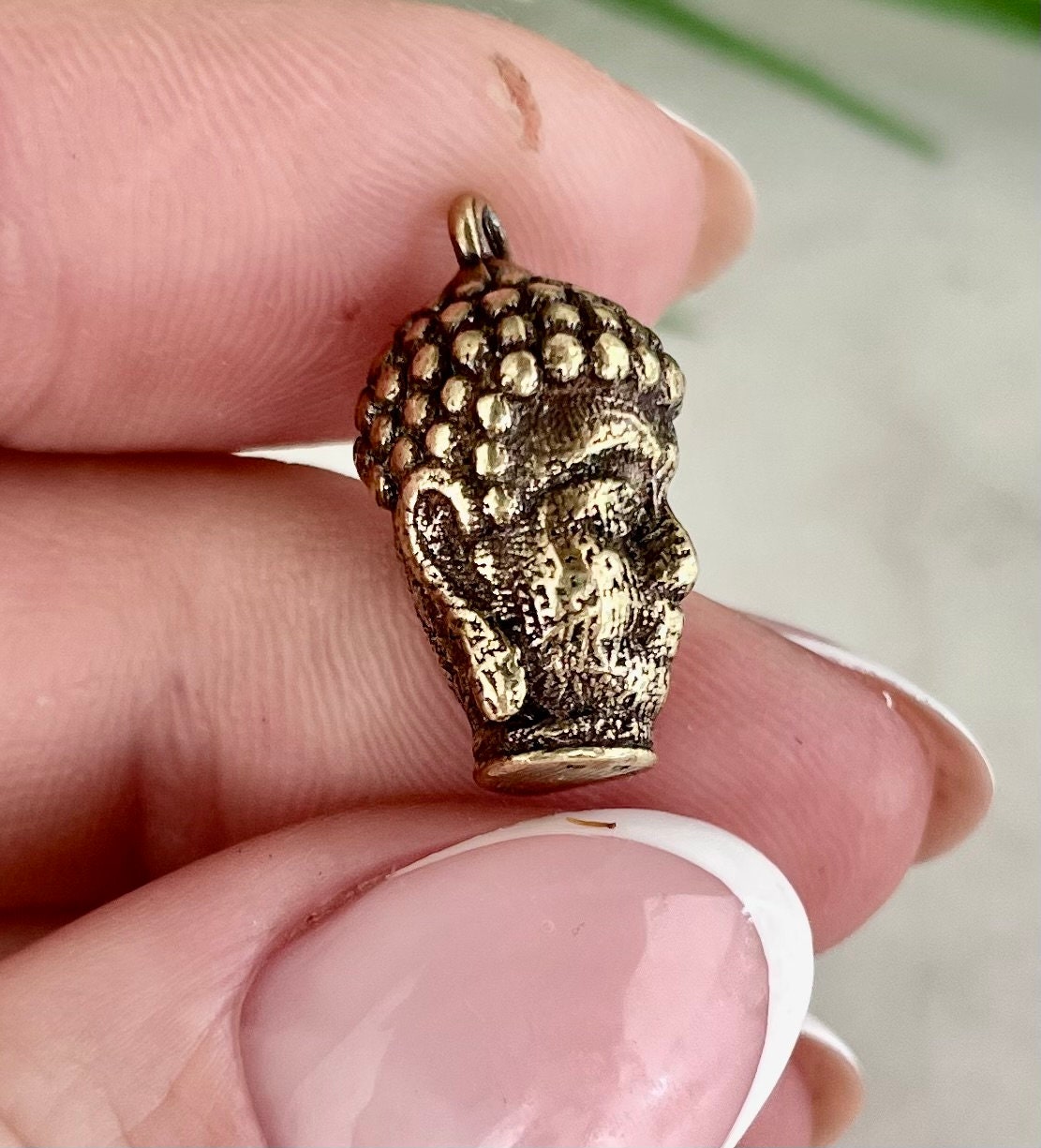 Solid brass Buddha Charm, Tibetan Jewellery, Bronze Buddha Face, Buddha Pendant, Bronze Ethnic Beads, Bali Jewelry, Yoga Pendant