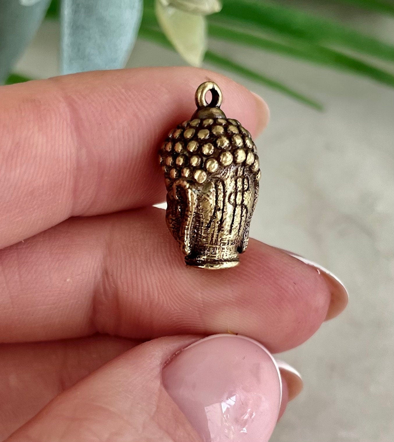 Solid brass Buddha Charm, Tibetan Jewellery, Bronze Buddha Face, Buddha Pendant, Bronze Ethnic Beads, Bali Jewelry, Yoga Pendant