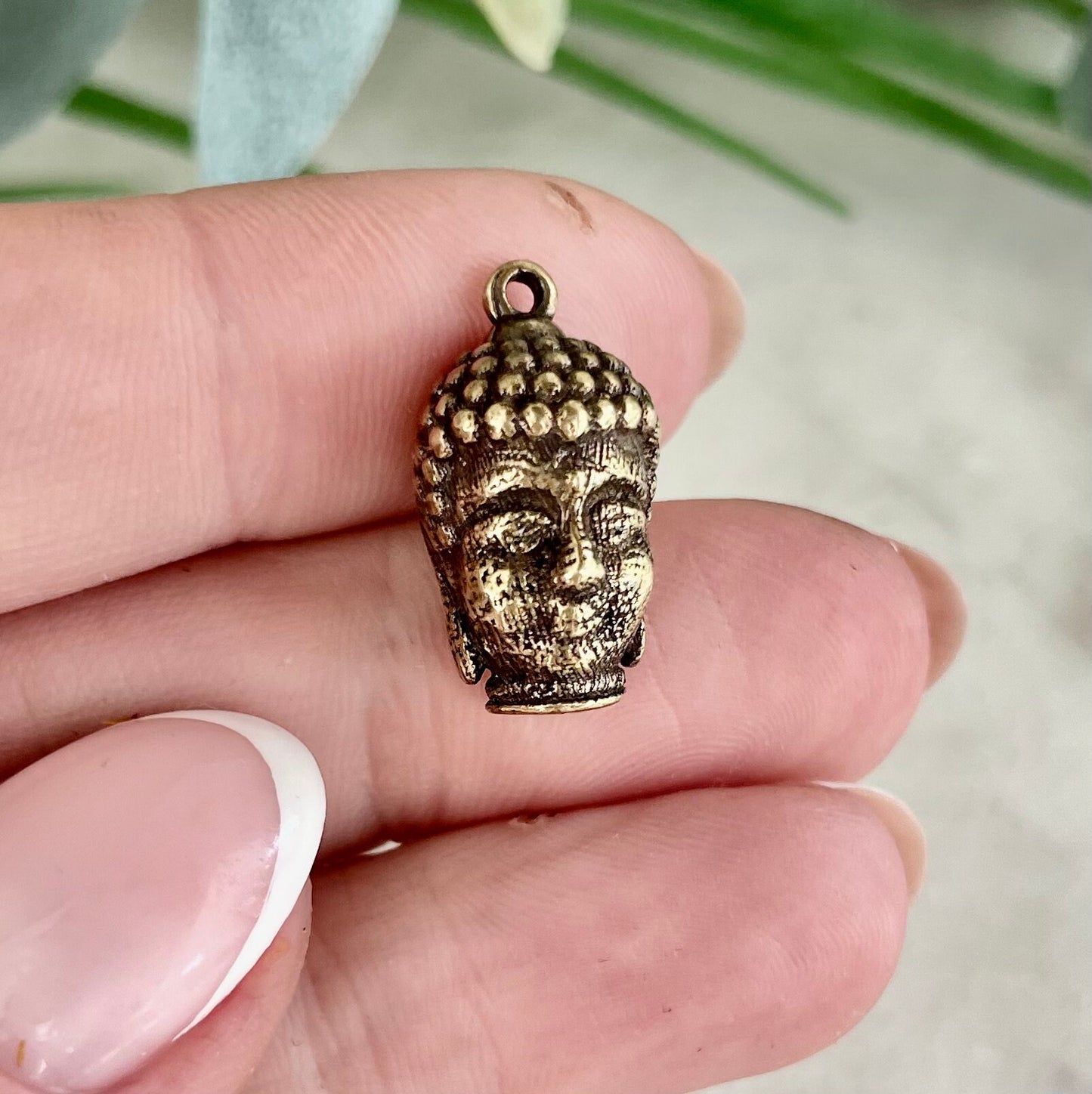 Solid brass Buddha Charm, Tibetan Jewellery, Bronze Buddha Face, Buddha Pendant, Bronze Ethnic Beads, Bali Jewelry, Yoga Pendant