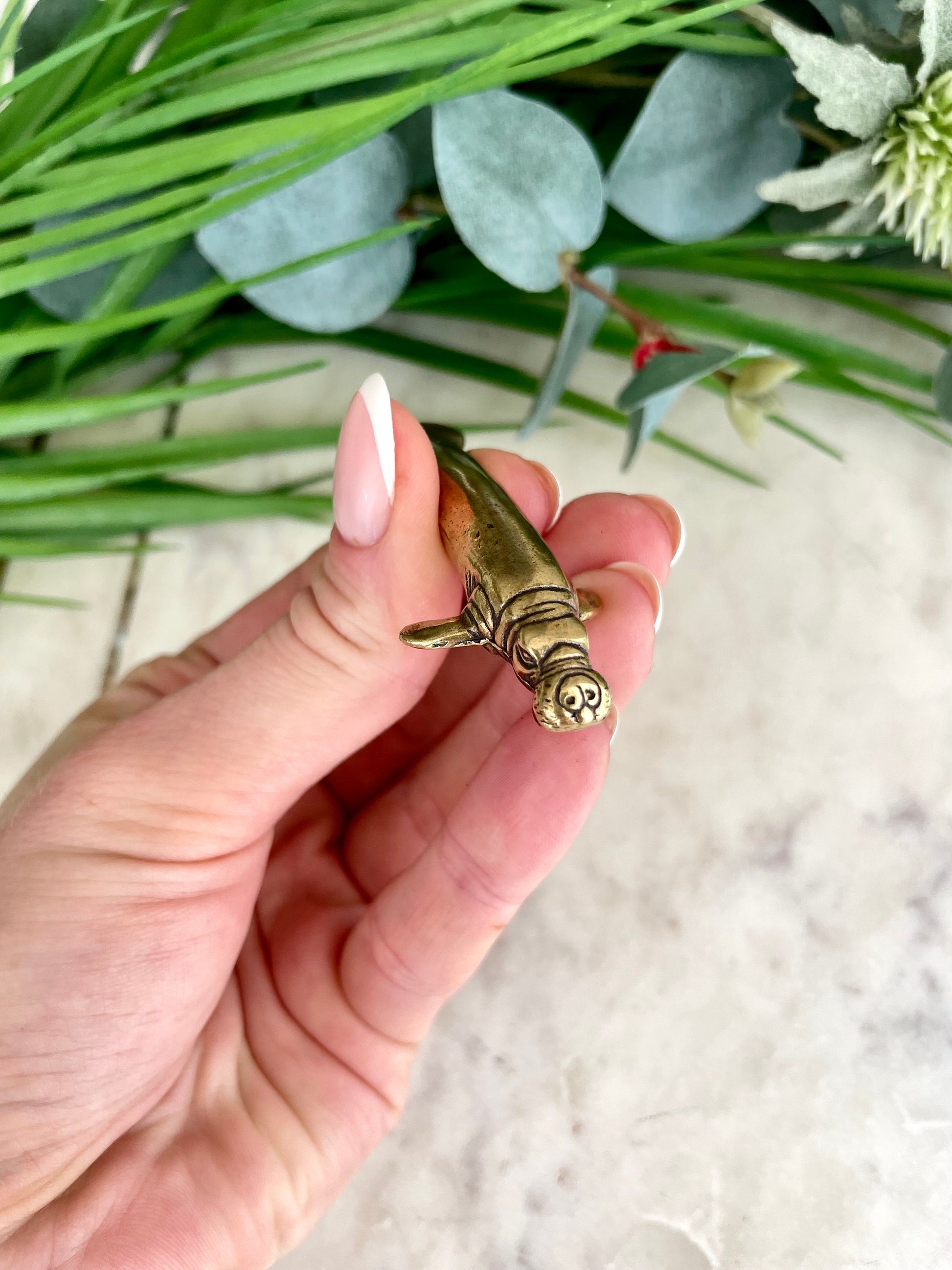 Maritime Brass Manatee Figurine, Seafaring Style, Detailed Oceanic Souvenir, Symbol of Luck for Best Friends, Petite Gift for Ocean Lovers