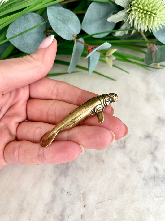 Maritime Brass Manatee Figurine, Seafaring Style, Detailed Oceanic Souvenir, Symbol of Luck for Best Friends, Petite Gift for Ocean Lovers