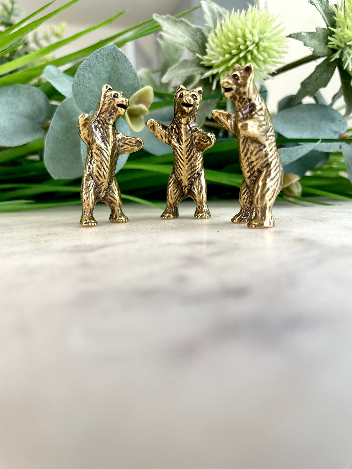 Happy Bear pocket friend, Solid brass Bear Statuettes, Funny Cuddly bears figurine, Best friends creative gift, Bears family miniat