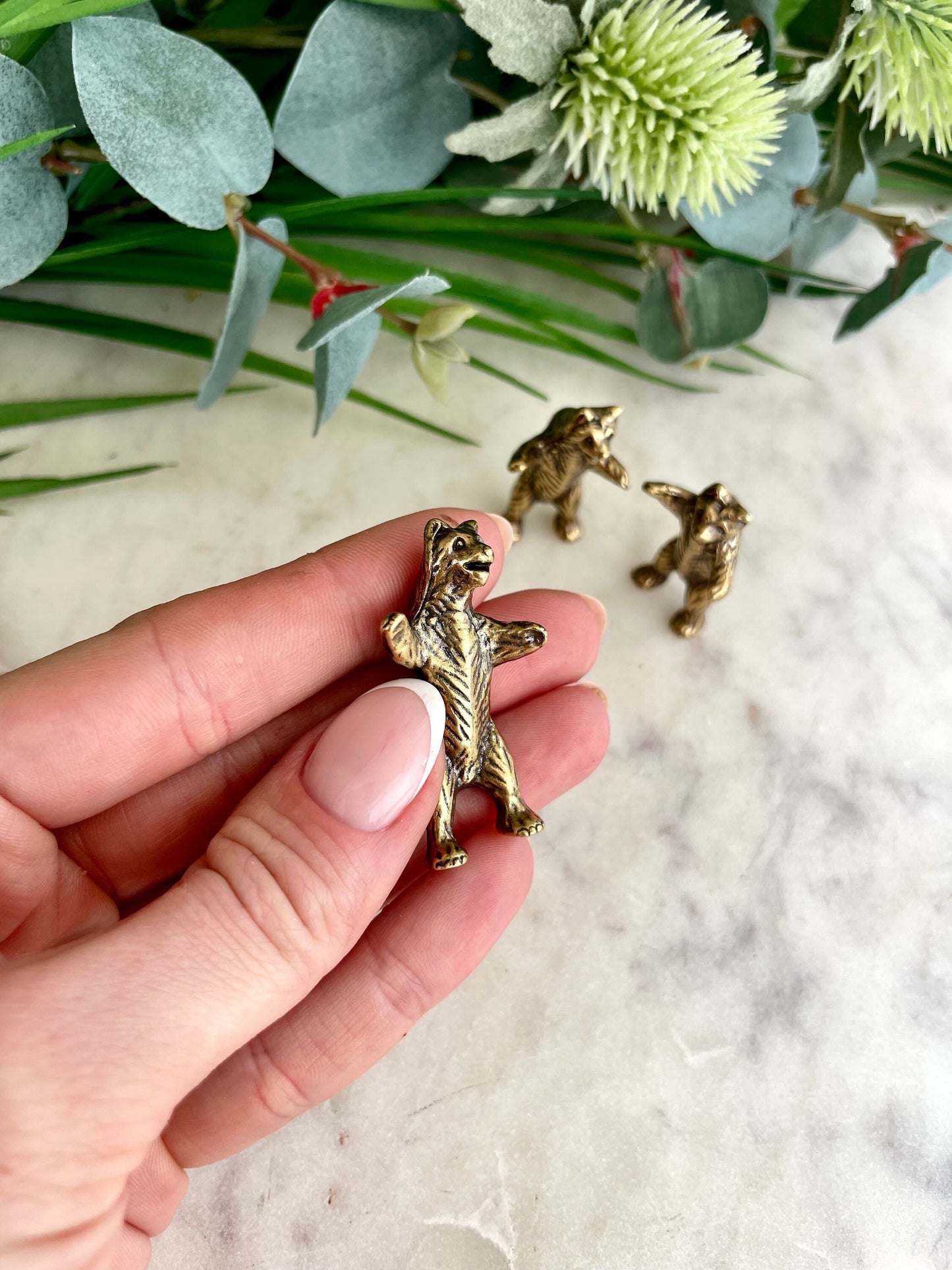 Happy Bear pocket friend, Solid brass Bear Statuettes, Funny Cuddly bears figurine, Best friends creative gift, Bears family miniat