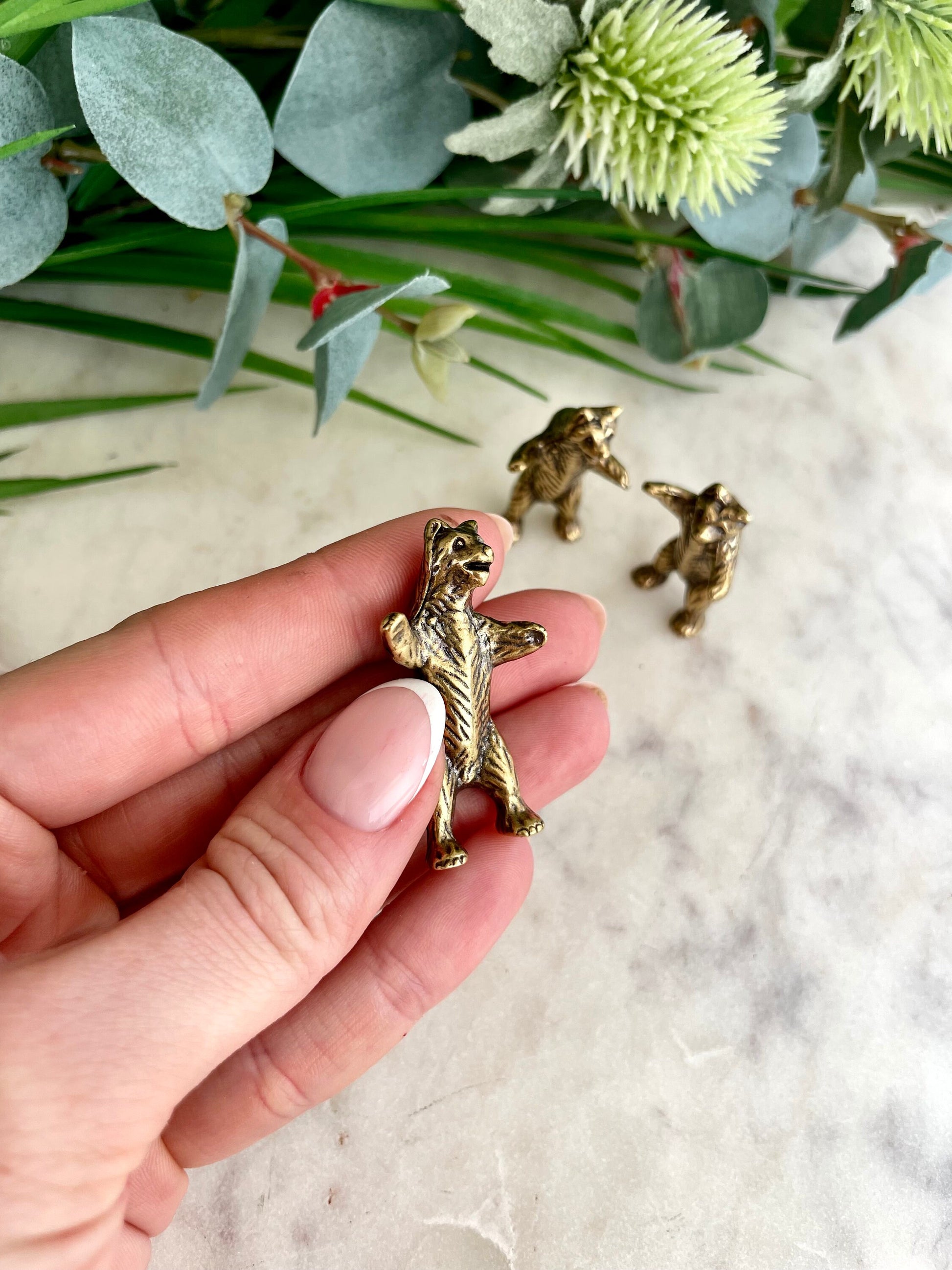 Happy Bear pocket friend, Solid brass Bear Statuettes, Funny Cuddly bears figurine, Best friends creative gift, Bears family miniat