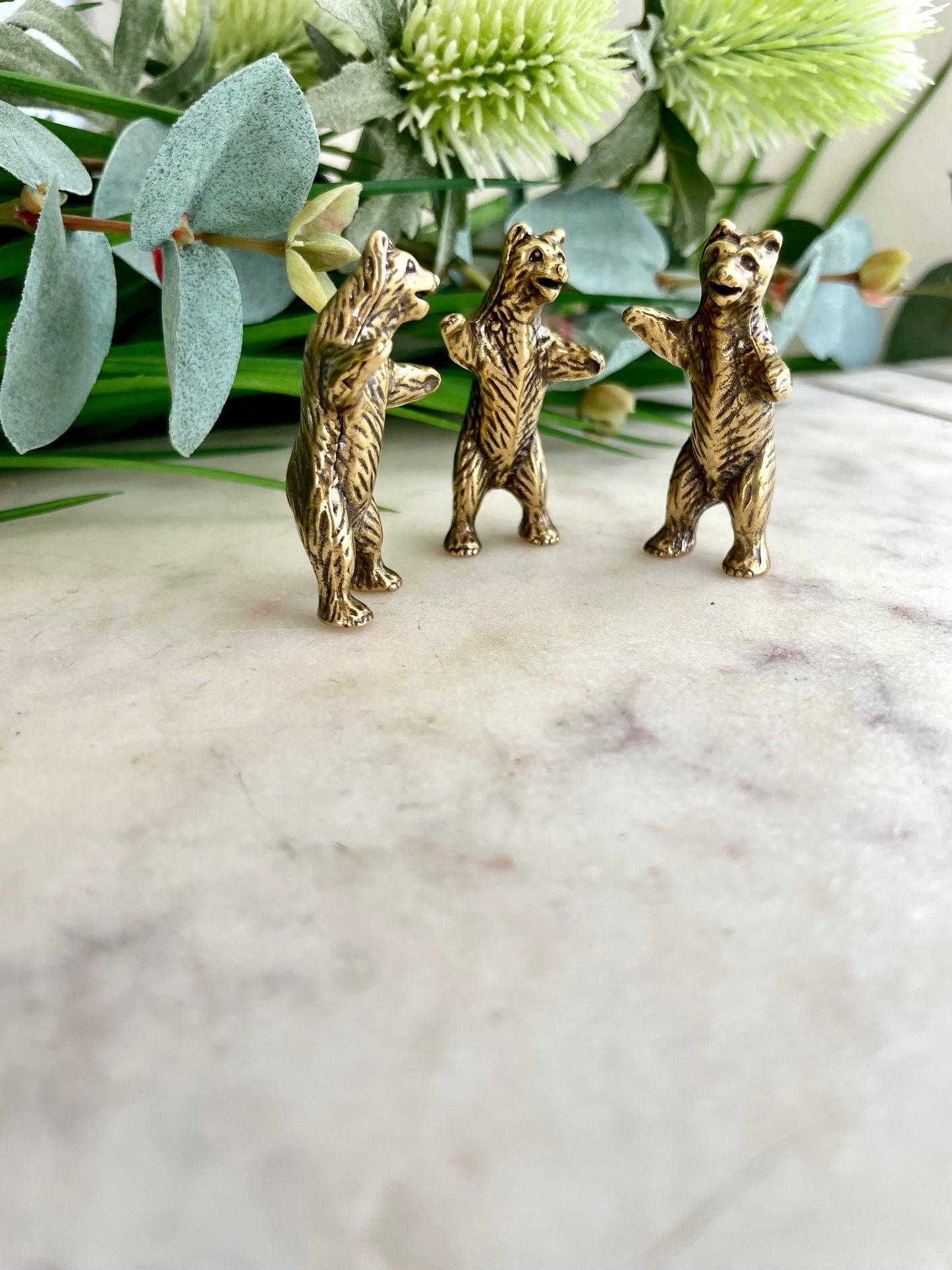 Happy Bear pocket friend, Solid brass Bear Statuettes, Funny Cuddly bears figurine, Best friends creative gift, Bears family miniat