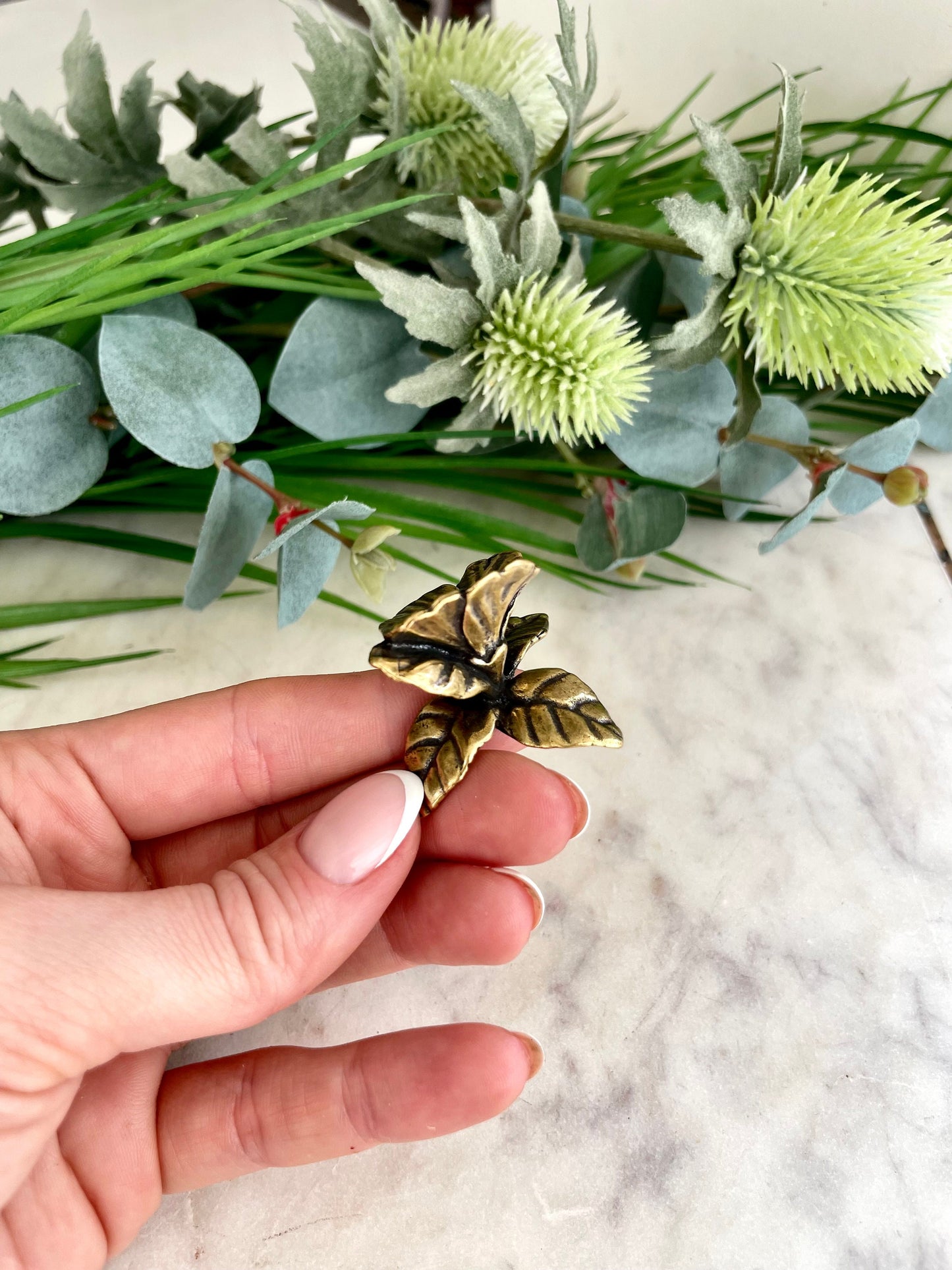 Solid brass hibiscus button figurine, Beautiful metal flower, Blooming flower miniature, Charming gift for her