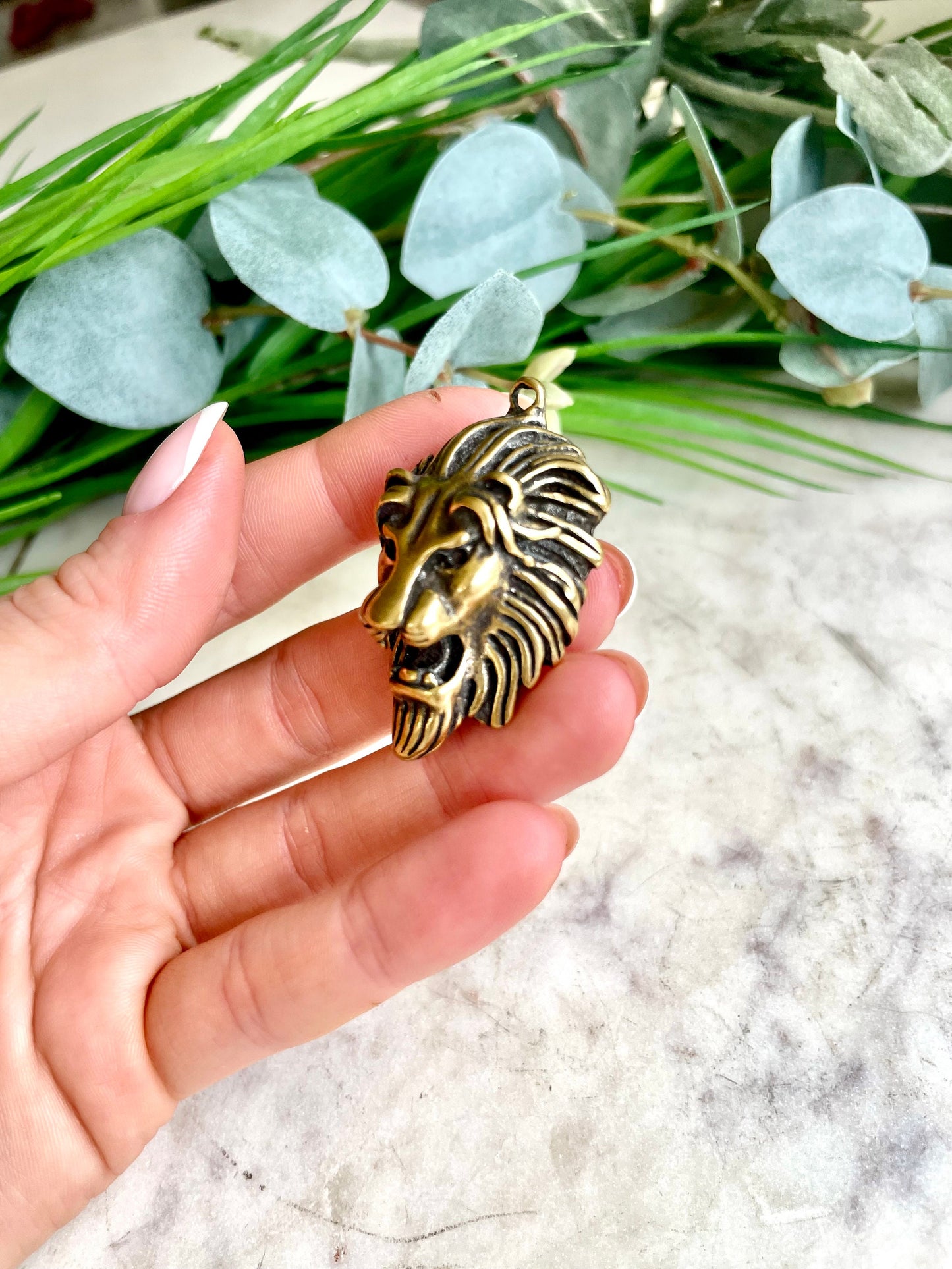 Traditional style Brass Lion Pendant, Lion Head Leo Zodiac, Lion's Mane, Leo Necklace, Lion Lover Gift, Brave Courageous