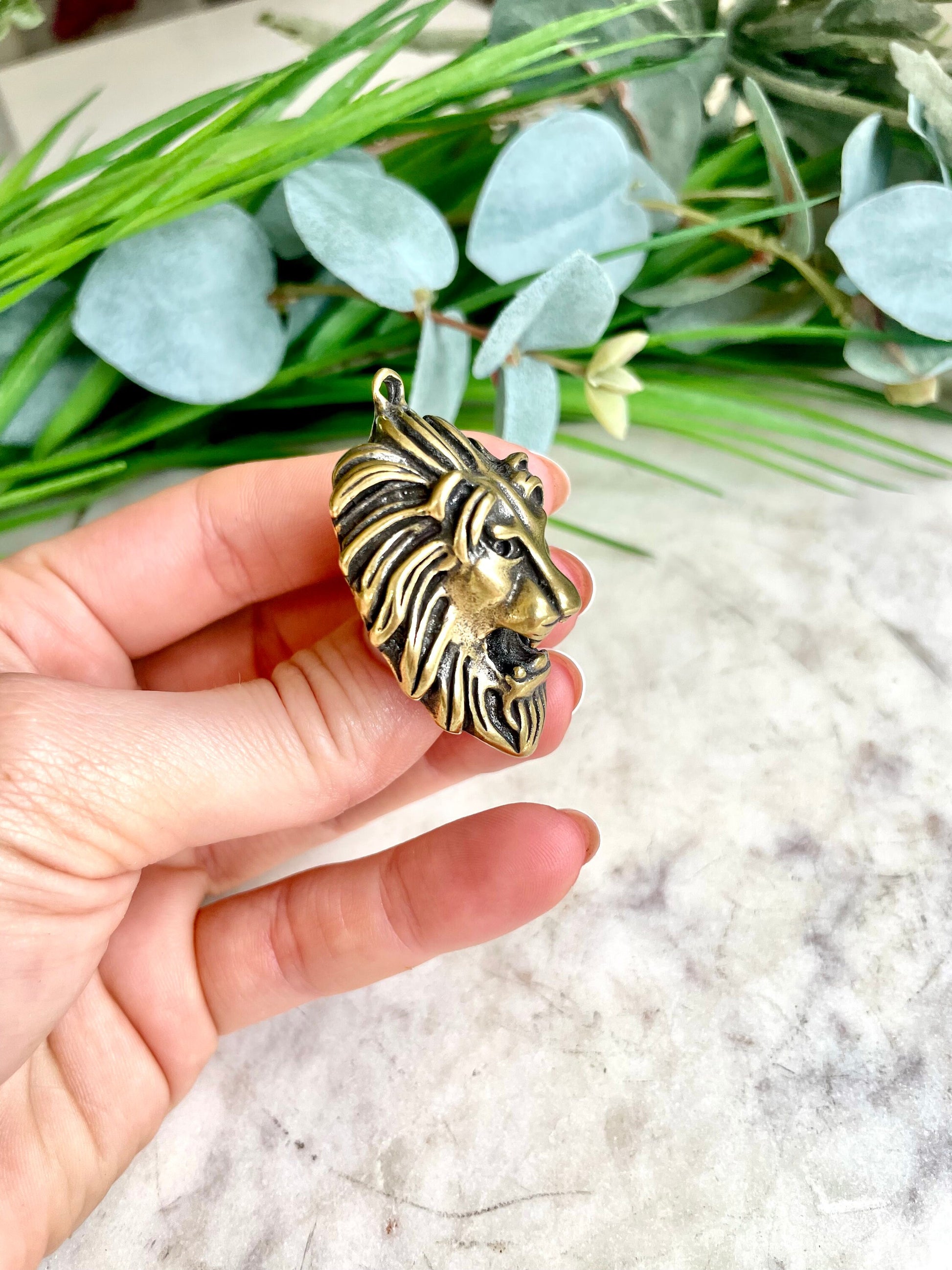Traditional style Brass Lion Pendant, Lion Head Leo Zodiac, Lion's Mane, Leo Necklace, Lion Lover Gift, Brave Courageous