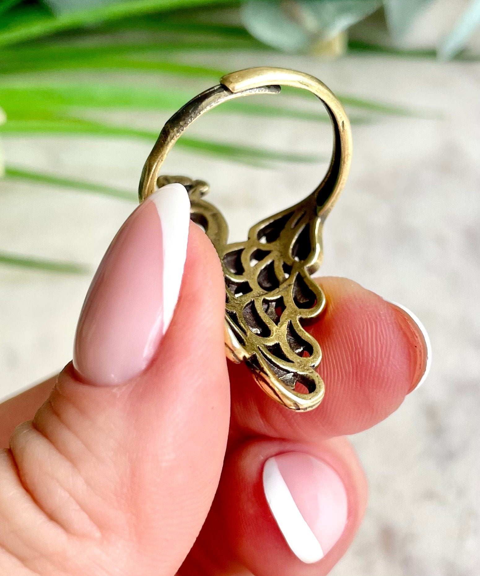 Solid Brass Bird of paradise adjustable Ring, Peacock ring, peacock’s tail jewellery