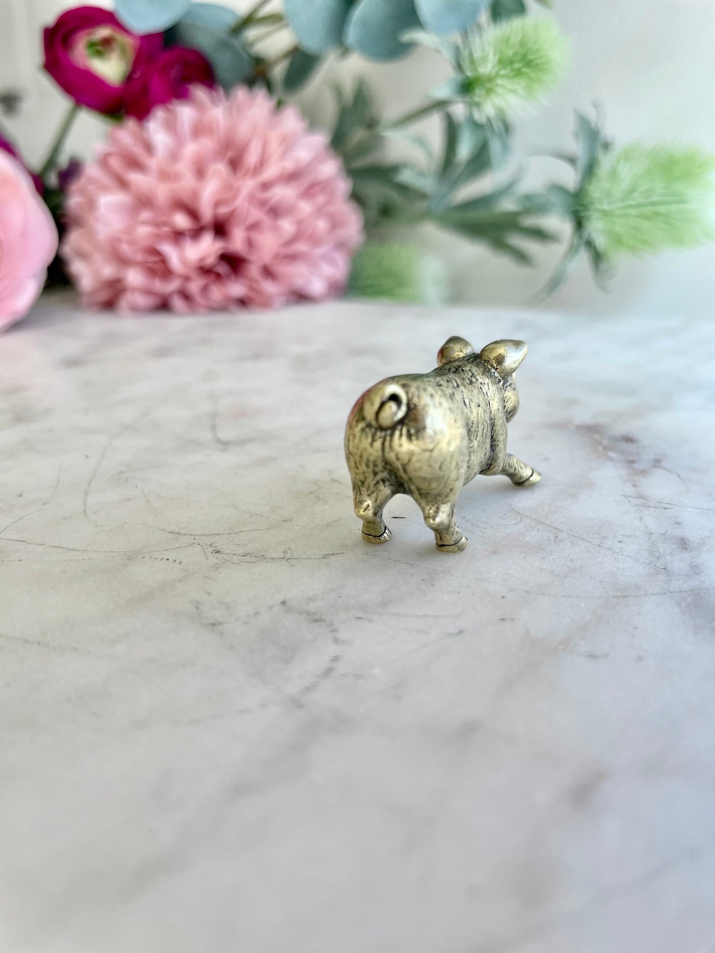 Happy little piglet fine solid brass miniature, lost wax casting, pig figurine, cute little animal sculpture