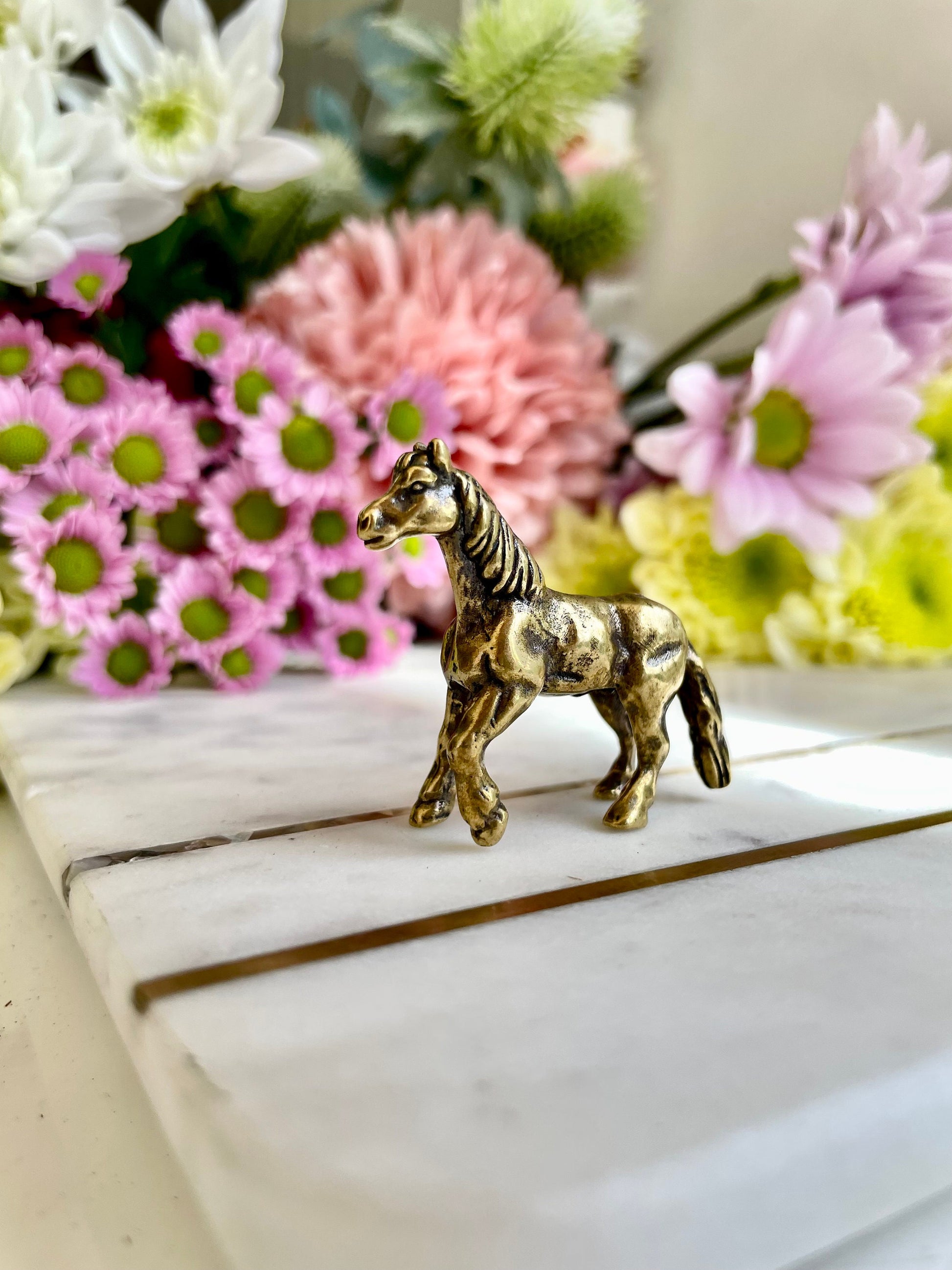 Fine lifelike solid brass horse figurine, Cute pony, Beautiful horse ornament, mustang statuette, cute little pony, brass pony