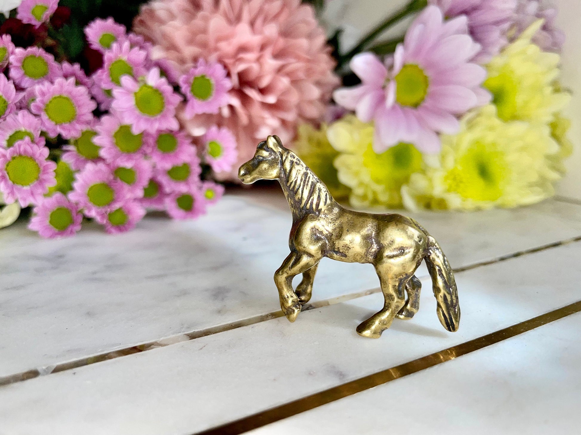 Fine lifelike solid brass horse figurine, Cute pony, Beautiful horse ornament, mustang statuette, cute little pony, brass pony