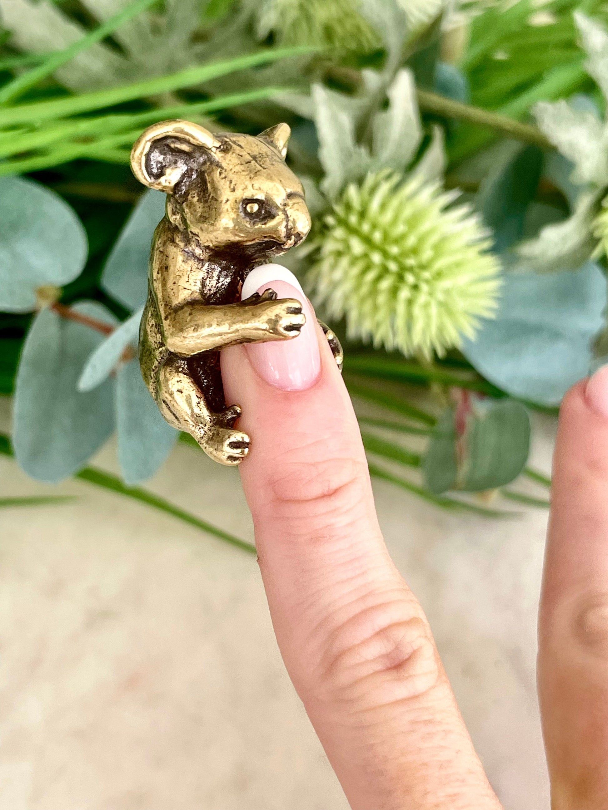 Solid brass Cute Koala Bear Miniature, Australia Habitat ornament, Adorable Koala metal gift