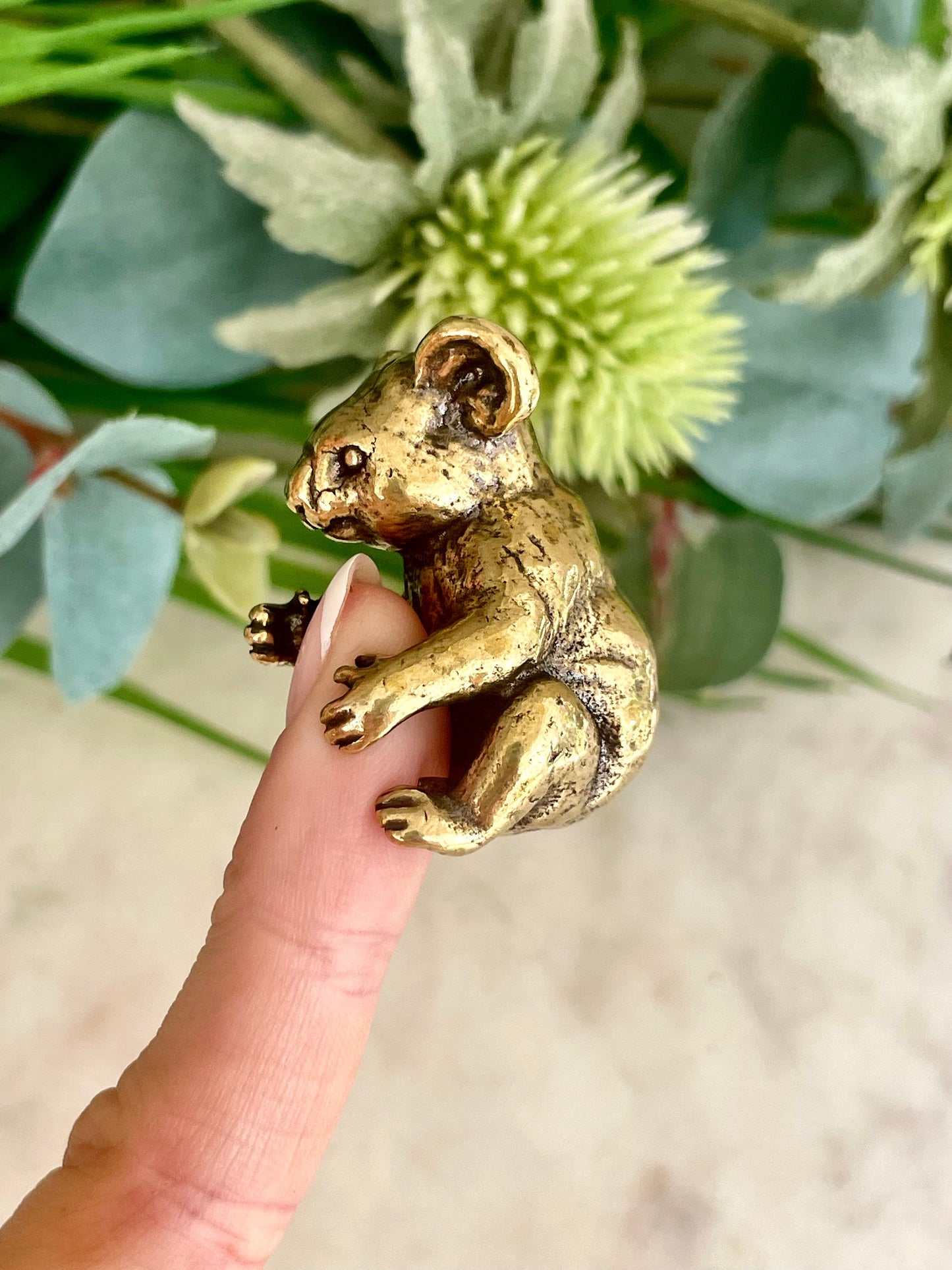 Solid brass Cute Koala Bear Miniature, Australia Habitat ornament, Adorable Koala metal gift