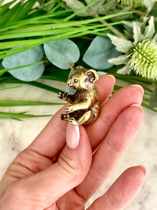 Solid brass Cute Koala Bear Miniature, Australia Habitat ornament, Adorable Koala metal gift