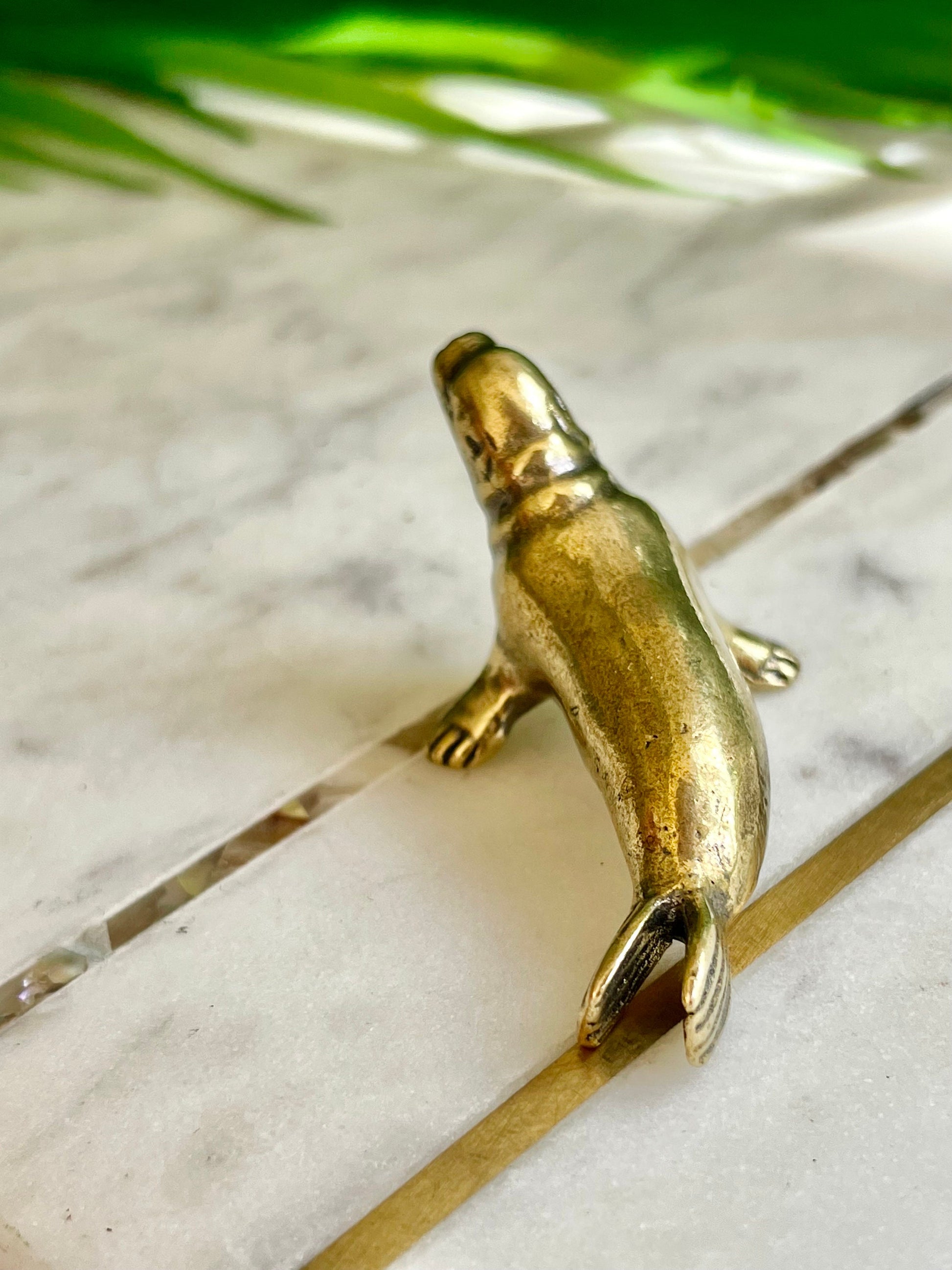 Lifelike fine Sea lion miniature, solid brass figurine, sea creature sculpture, pinnipeds miniature, cute seal