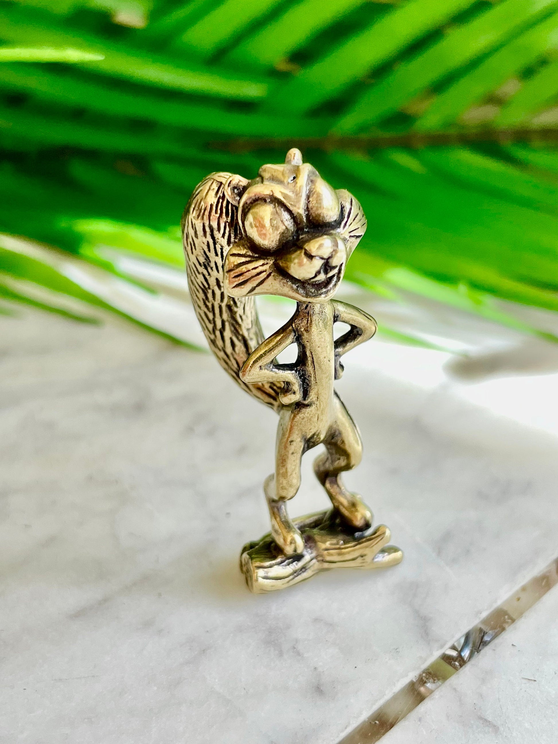 Funny little squirrel metal figurine, Funny squirrel solid brass ornament, cute chipmunk desktop decor