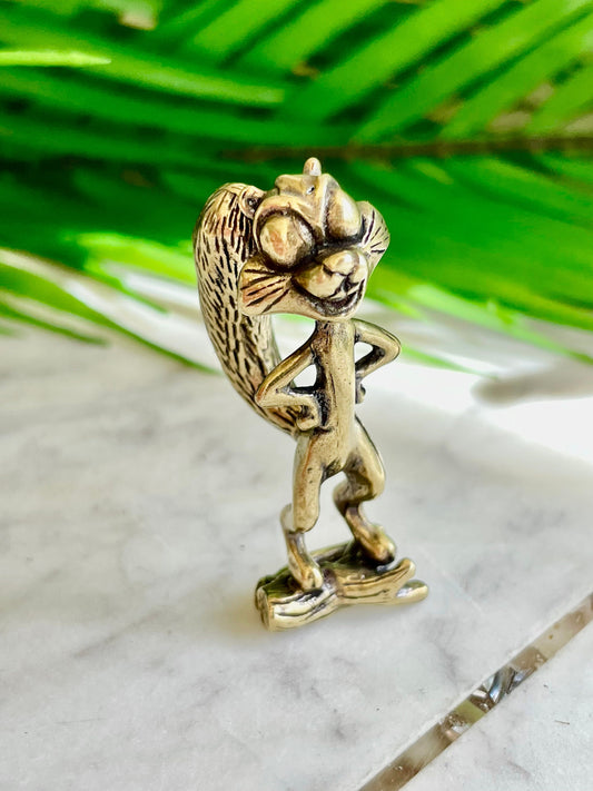 Funny little squirrel metal figurine, Funny squirrel solid brass ornament, cute chipmunk desktop decor